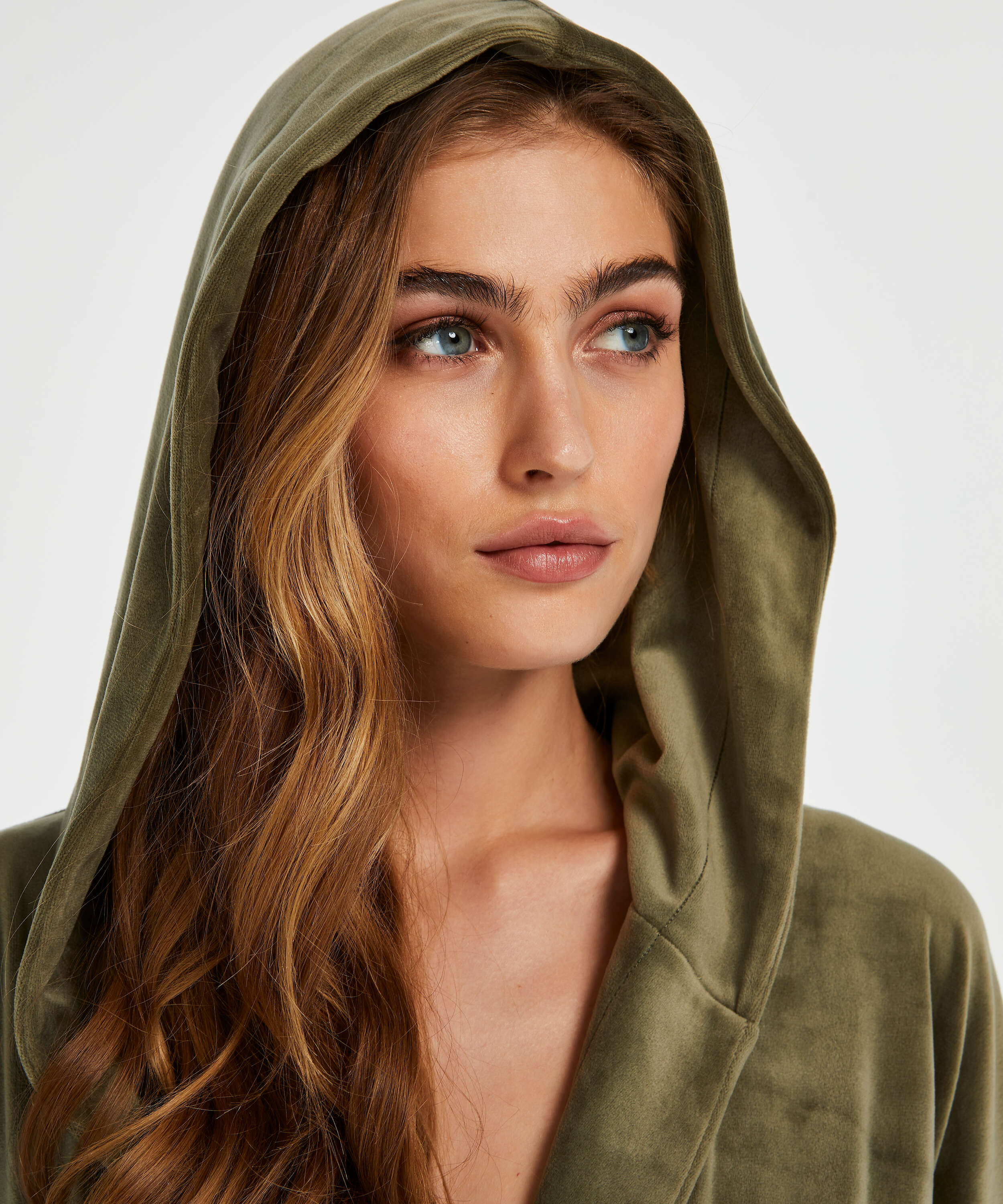 Velours short bathrobe, Green, main