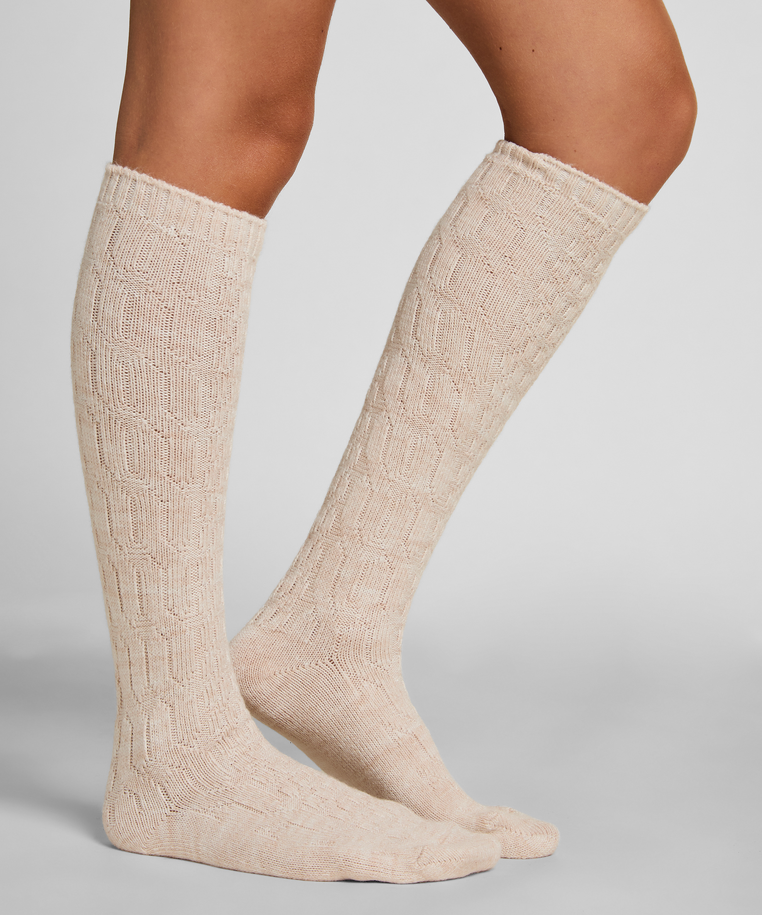 2 Pair Long Socks, Beige, main
