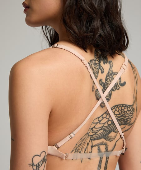 Transparent Back Multiway Padded Underwired Bra, Beige