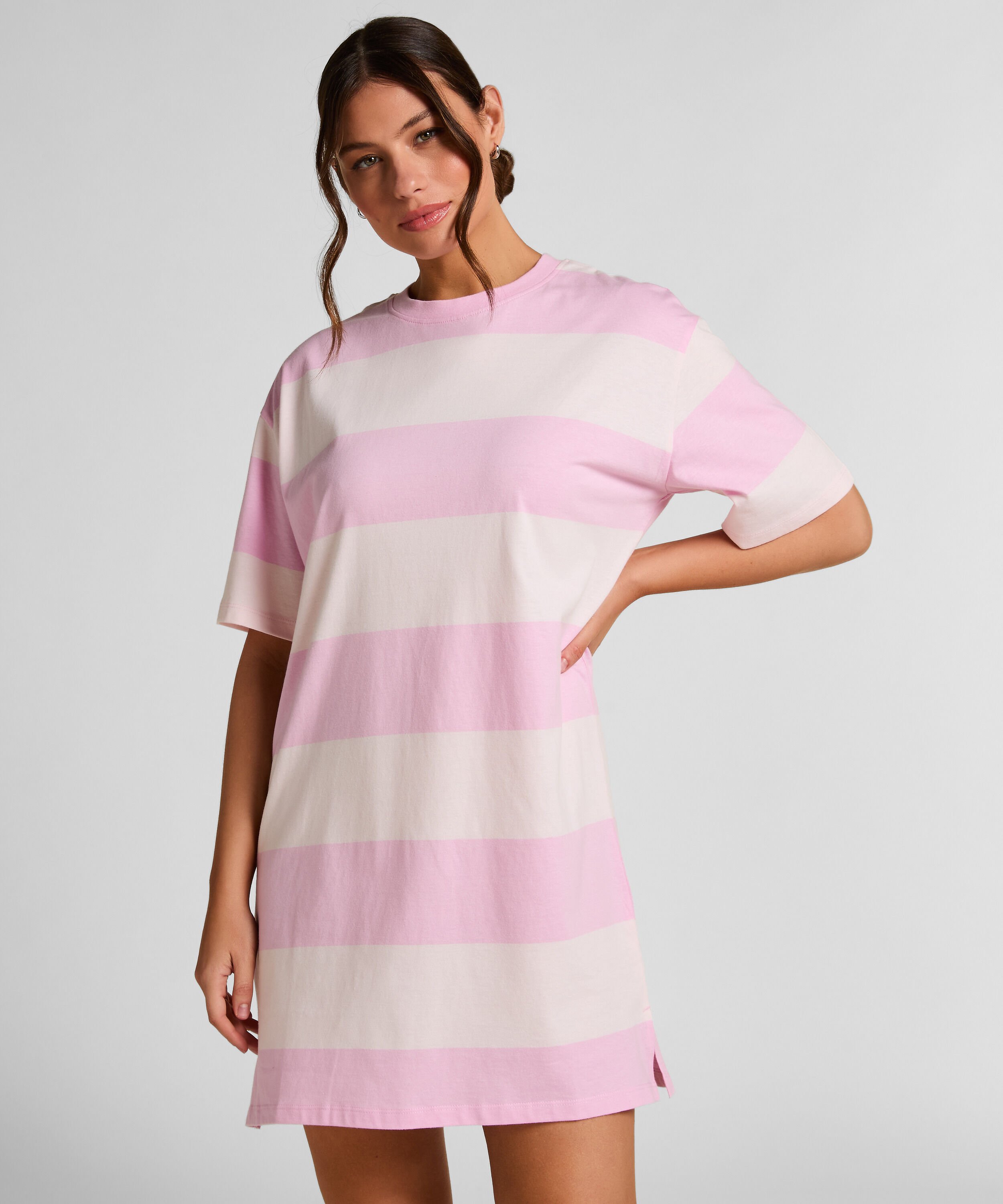 Round Neck Nightshirt, Pink Round Neck Nightshirt, Pink