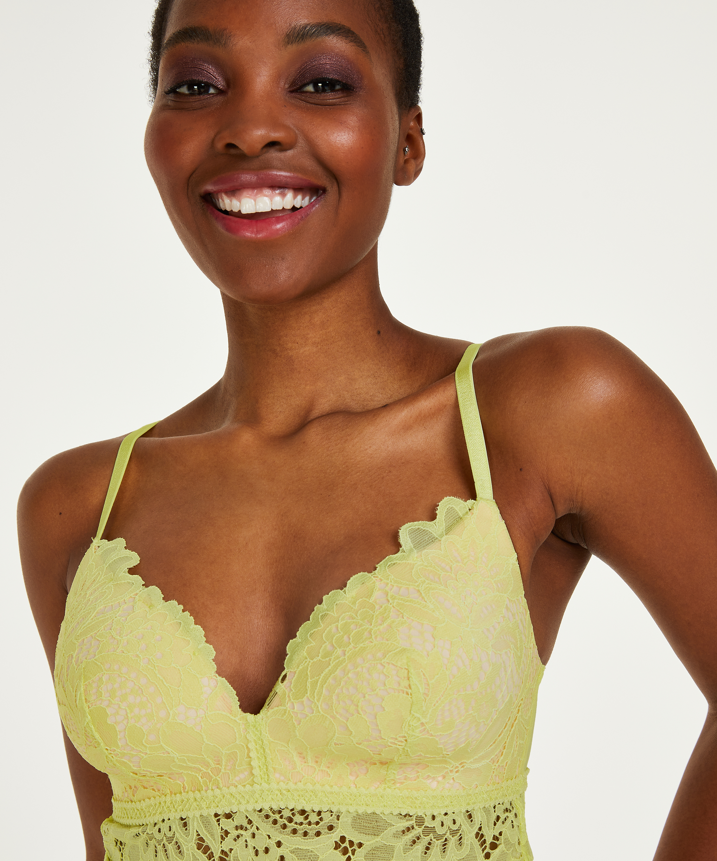Shiloh Padded Non-wired Longline Bra, Yellow, main