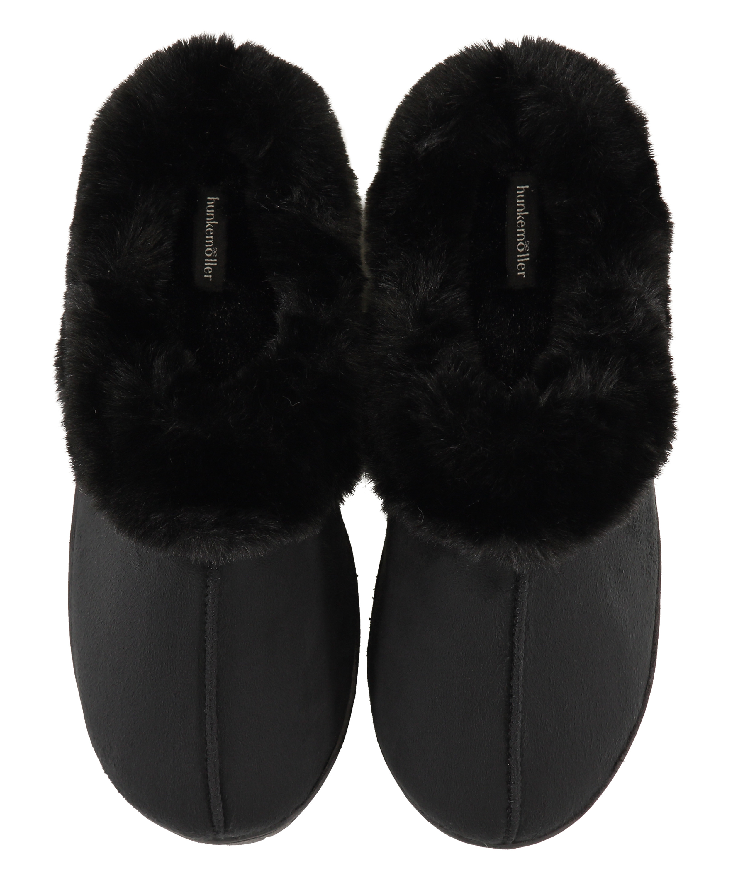 Fake fur slippers, Black, main