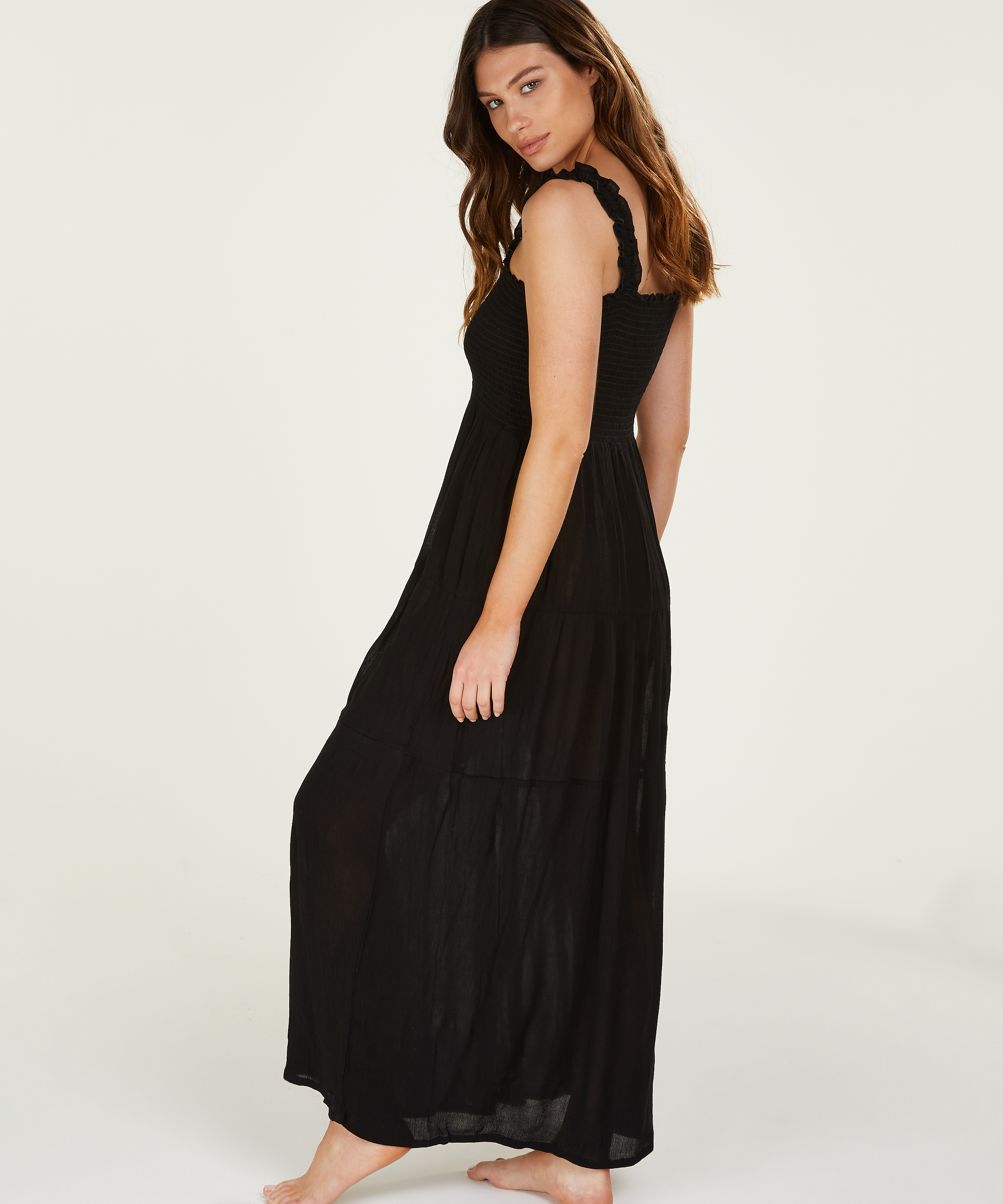 Smocked maxi dress, Black, main