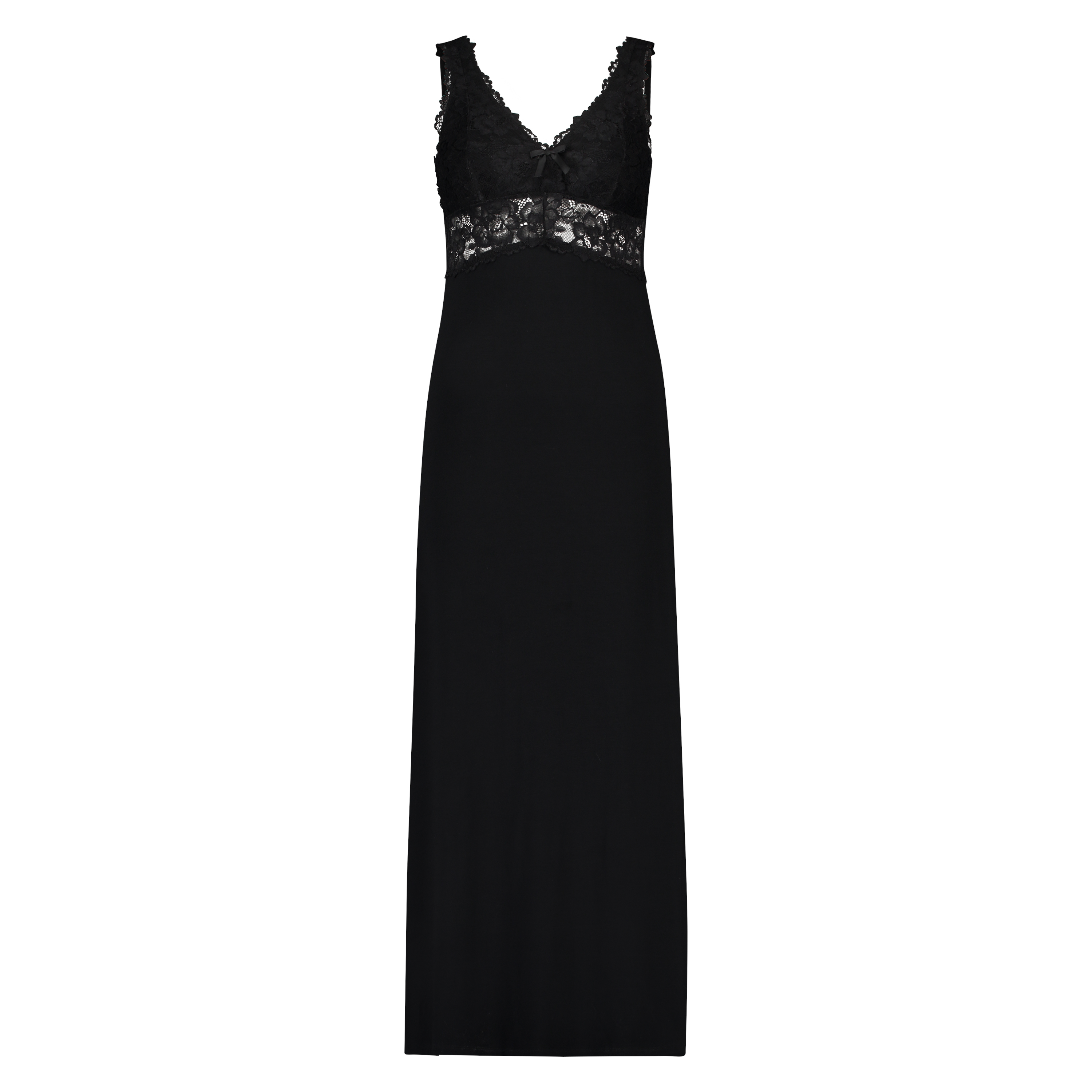 Long slip dress Modal lace, Black, main