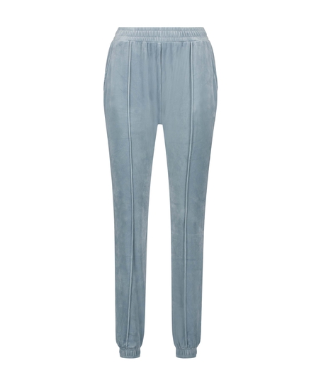 Velour Jogging Pants Pin-tucked, Blue