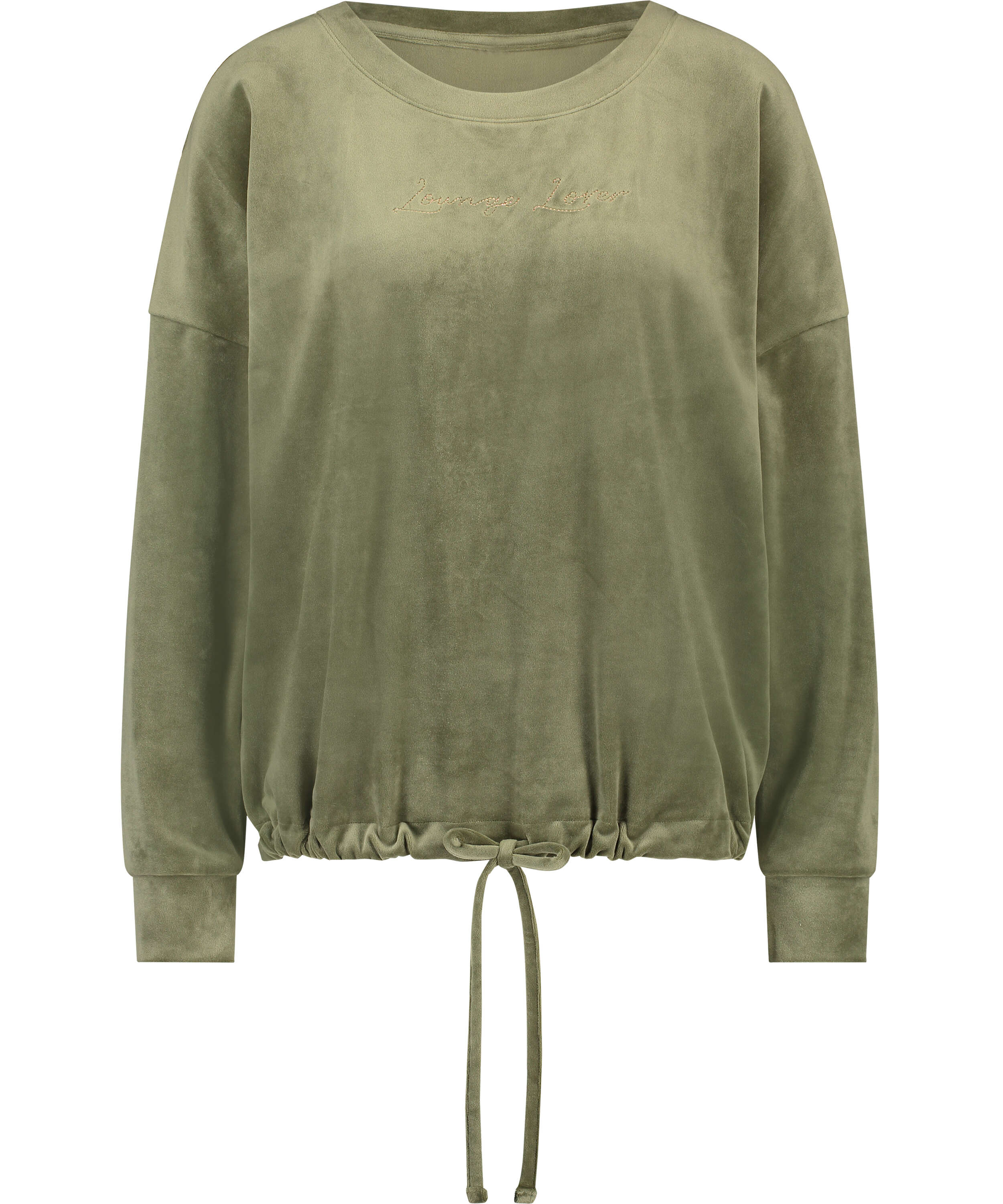 Long-sleeved Velours top, Green, main