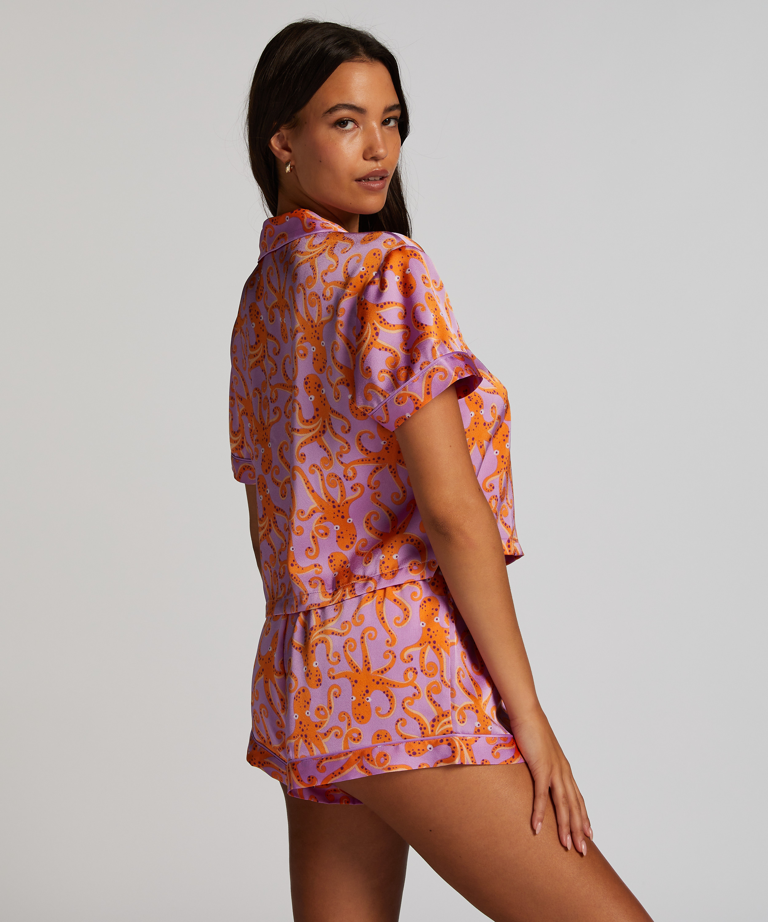 Satin Short-Sleeved Jacket, Purple, main