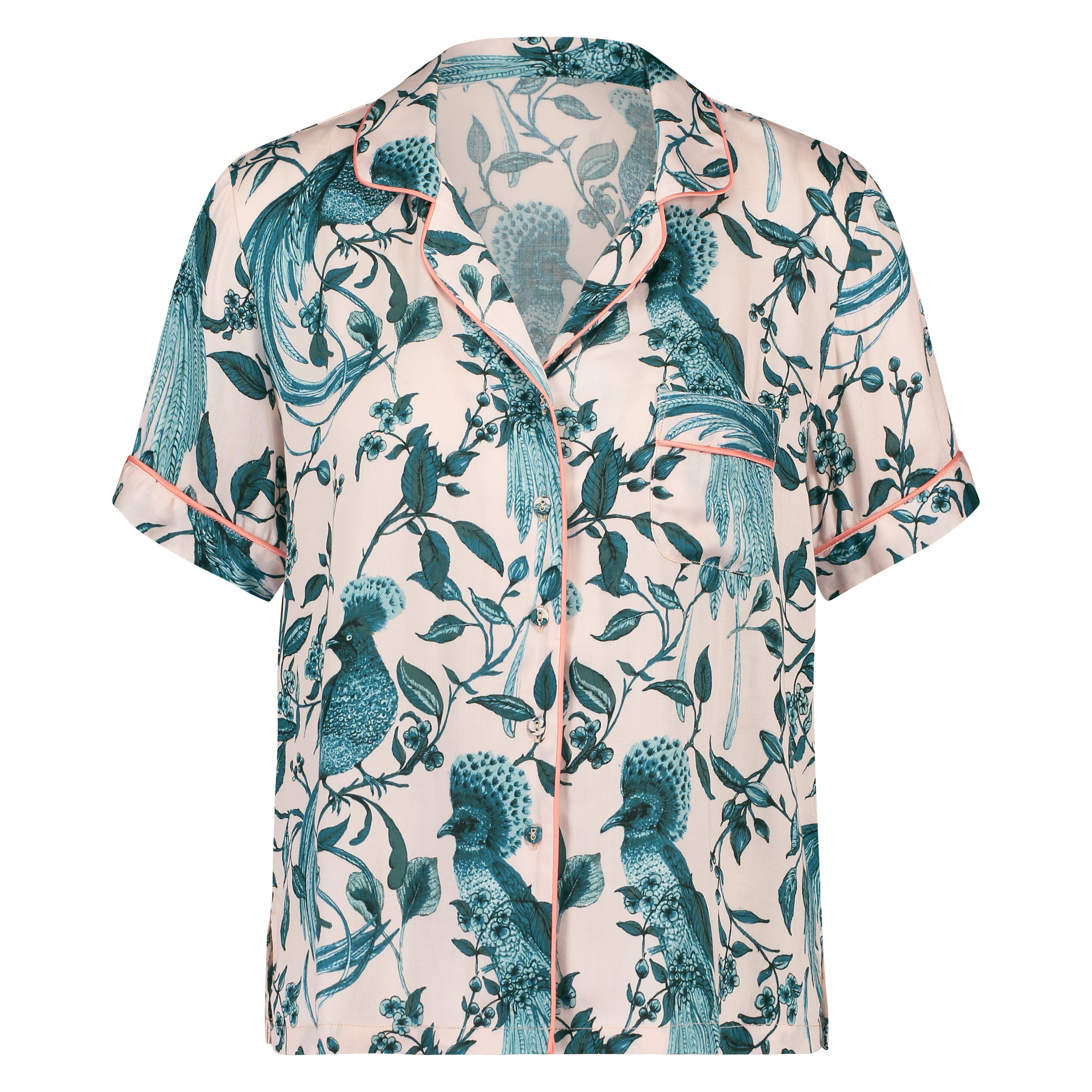 Woven Pyjama Jacket Short Sleeves, Pink, main