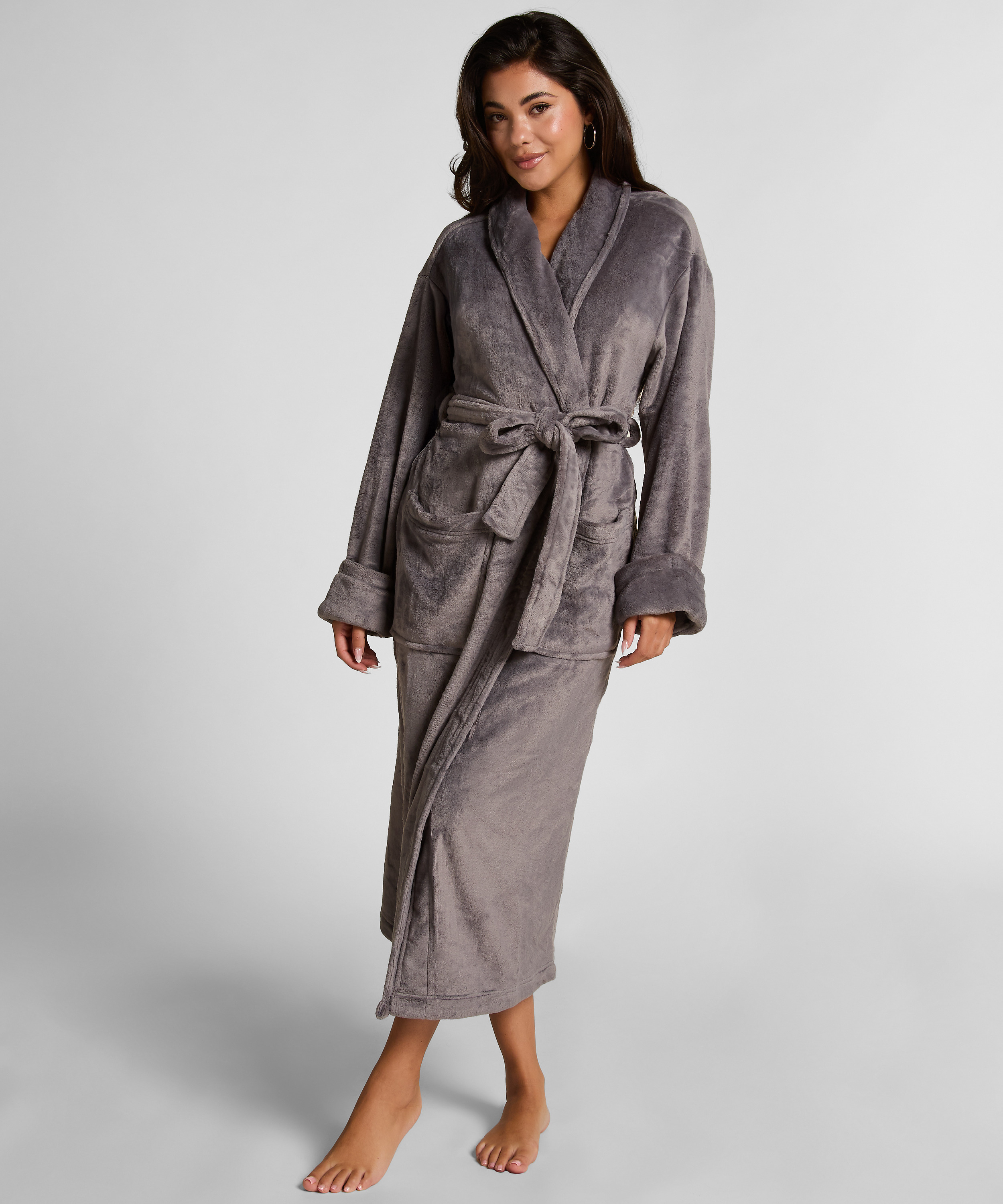 Soft Fleece Bathrobe, Grey, main