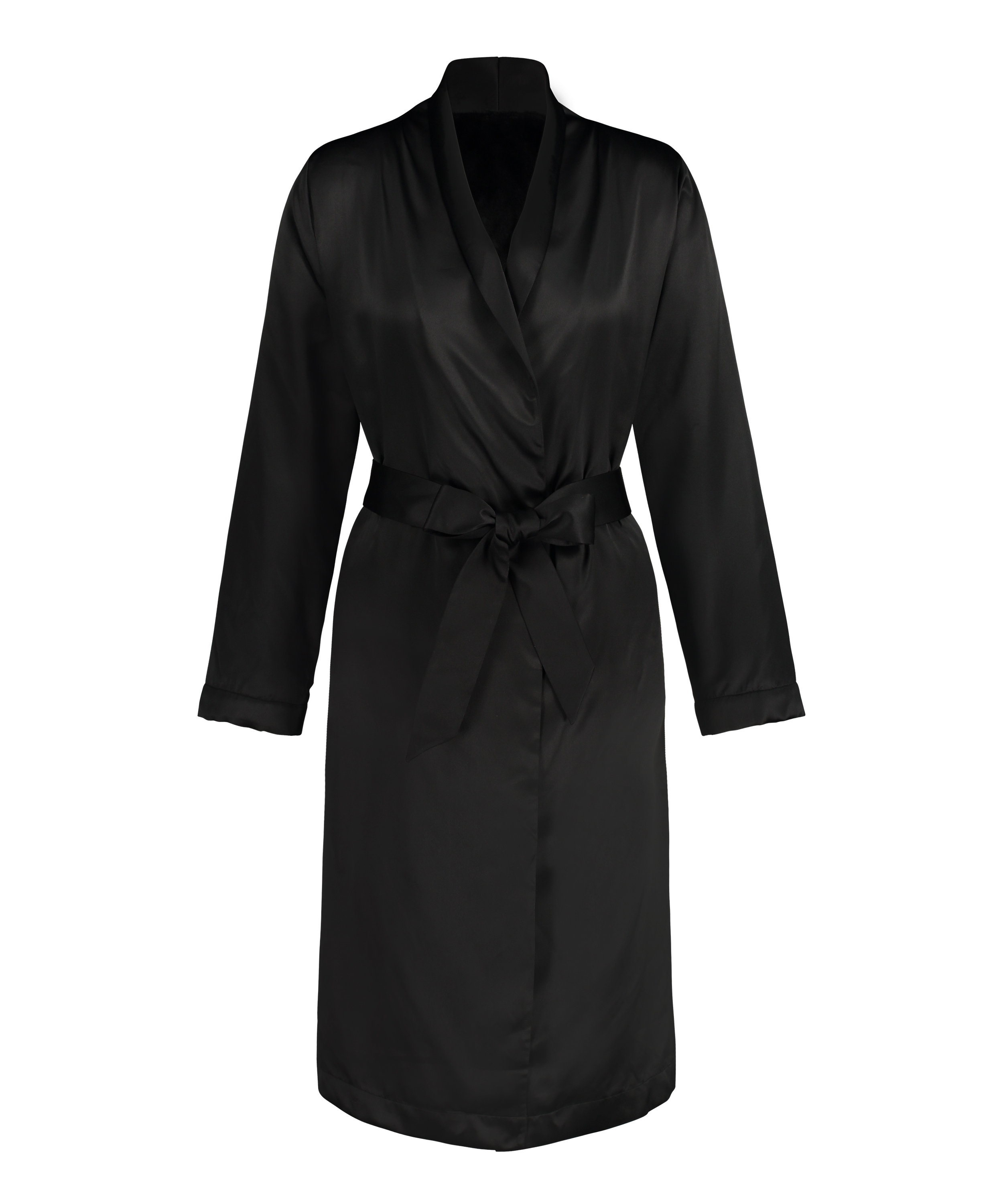 Satin Fleece Bathrobe, Black, main