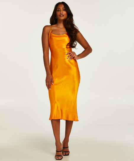 Satin Midi Dress, Orange