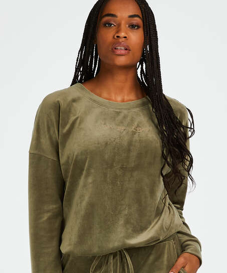 Long-sleeved Velours top, Green