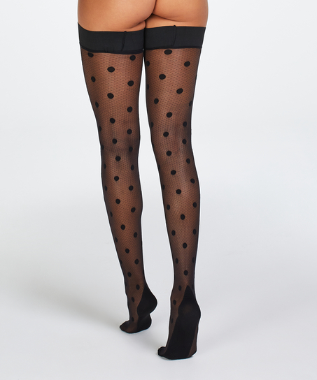 Stay-up 15 Denier Dots Fishnet, Black