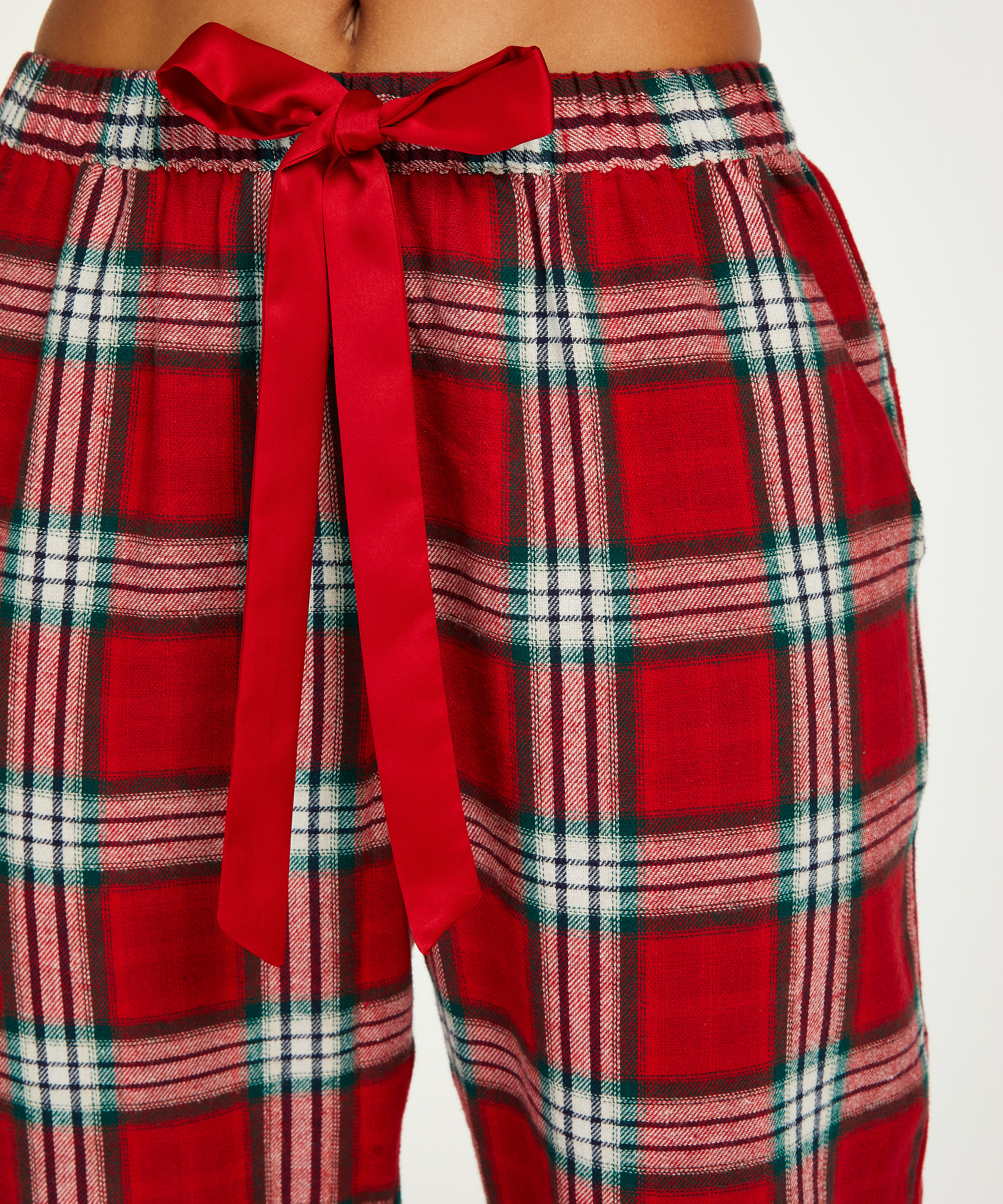 Check Cuff Twill Pyjama Pants , Red, main