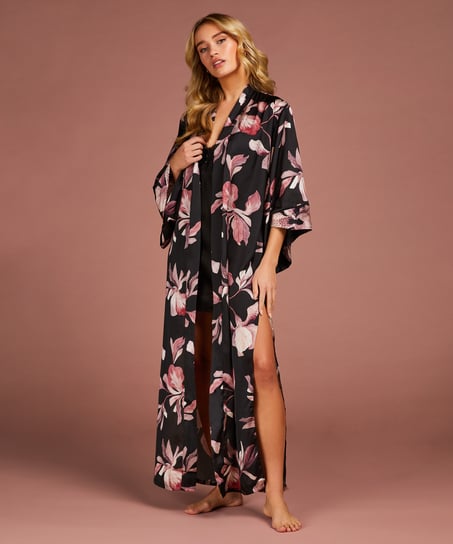 Bloom Satin Kimono, Black