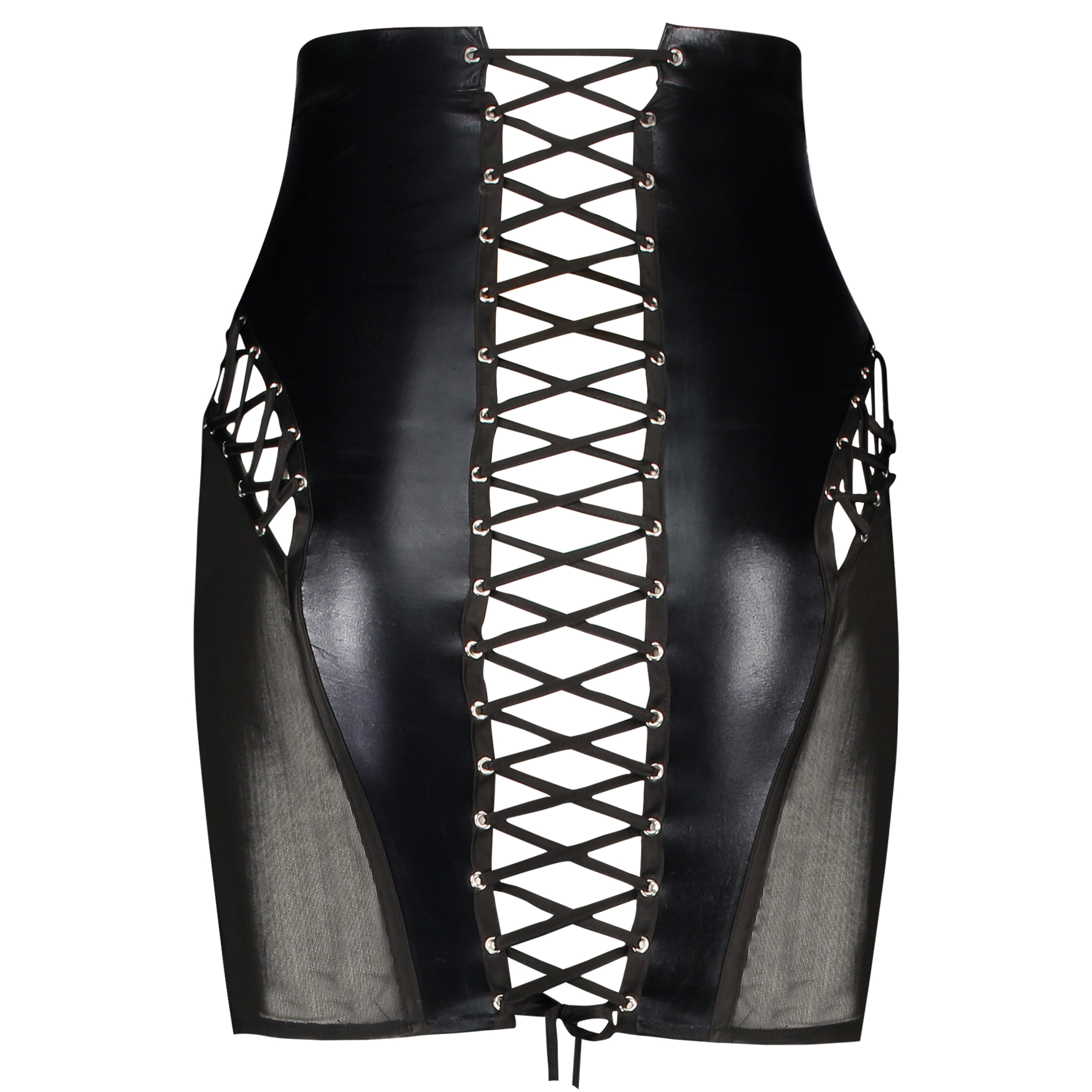 Private Lace-up Mesh Skirt, Black, main