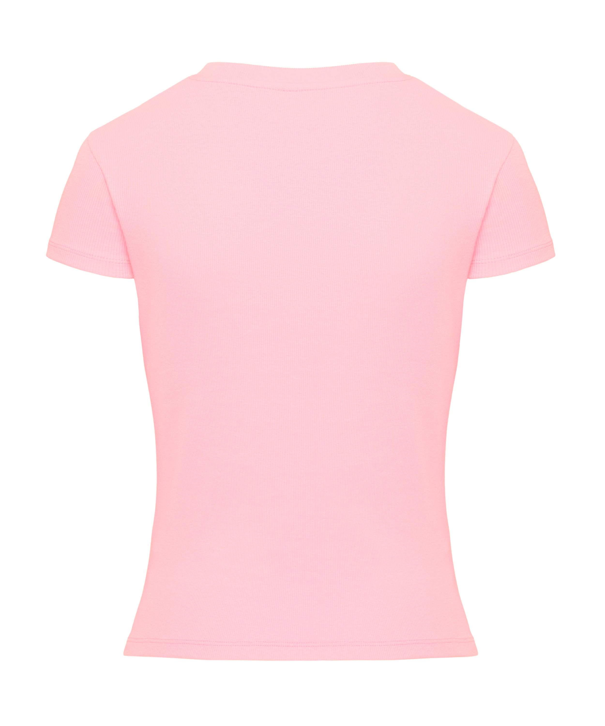 Ribbed Crew Neck Short-Sleeved Pyjama Top, Pink, main