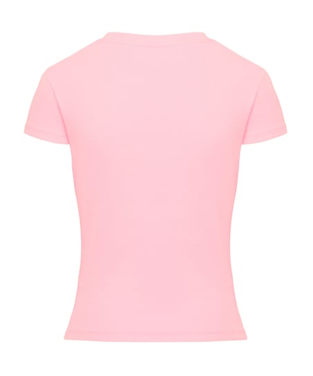 Ribbed Crew Neck Short-Sleeved Pyjama Top, Pink