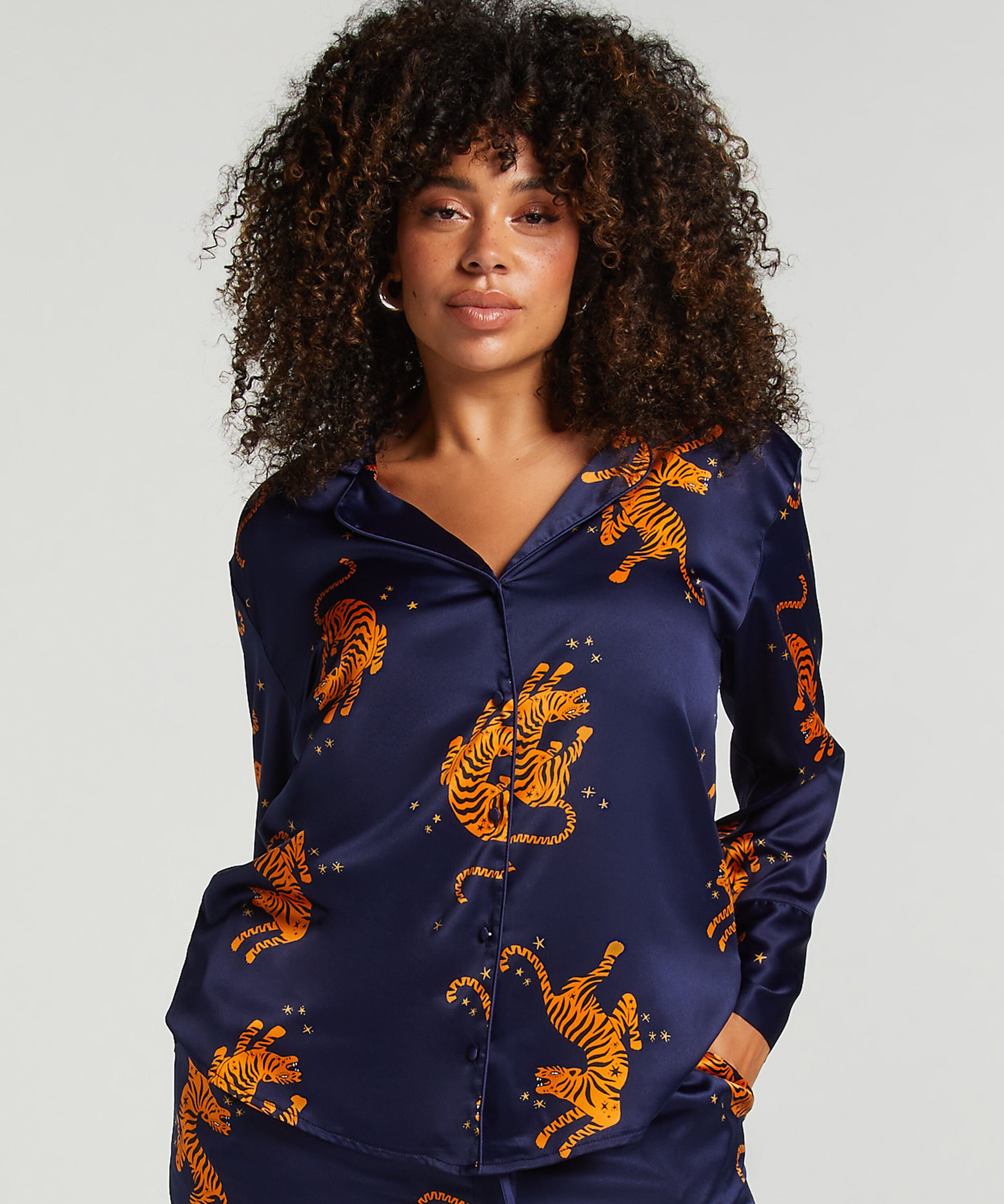 Satin Long-Sleeved Jacket, Blue