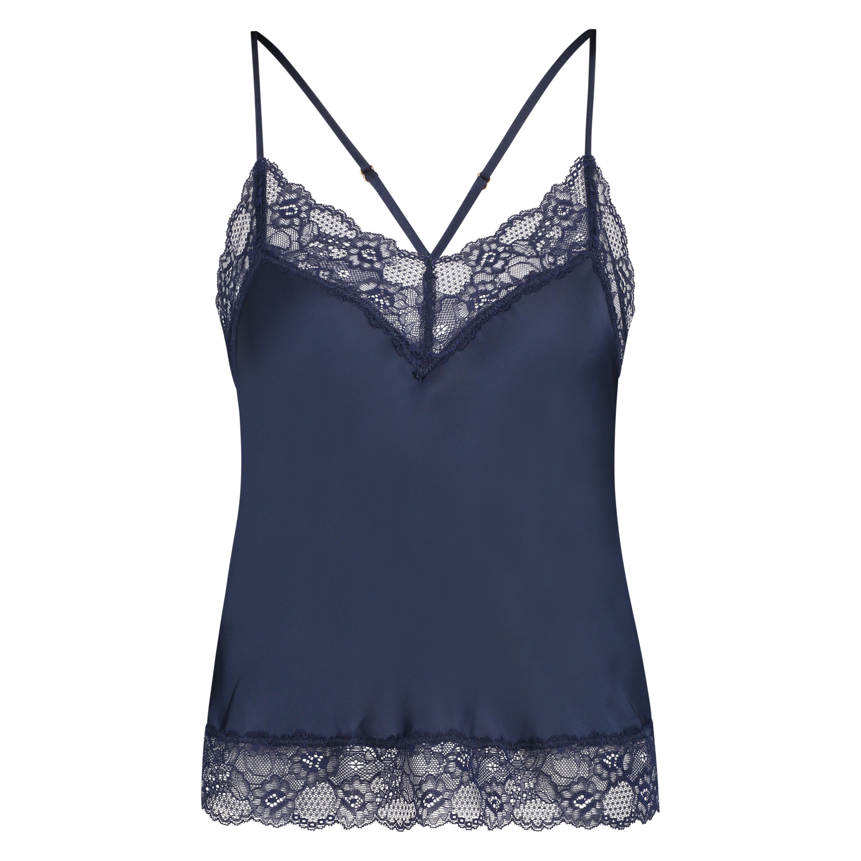 Satin Lace cami top, Blue, main