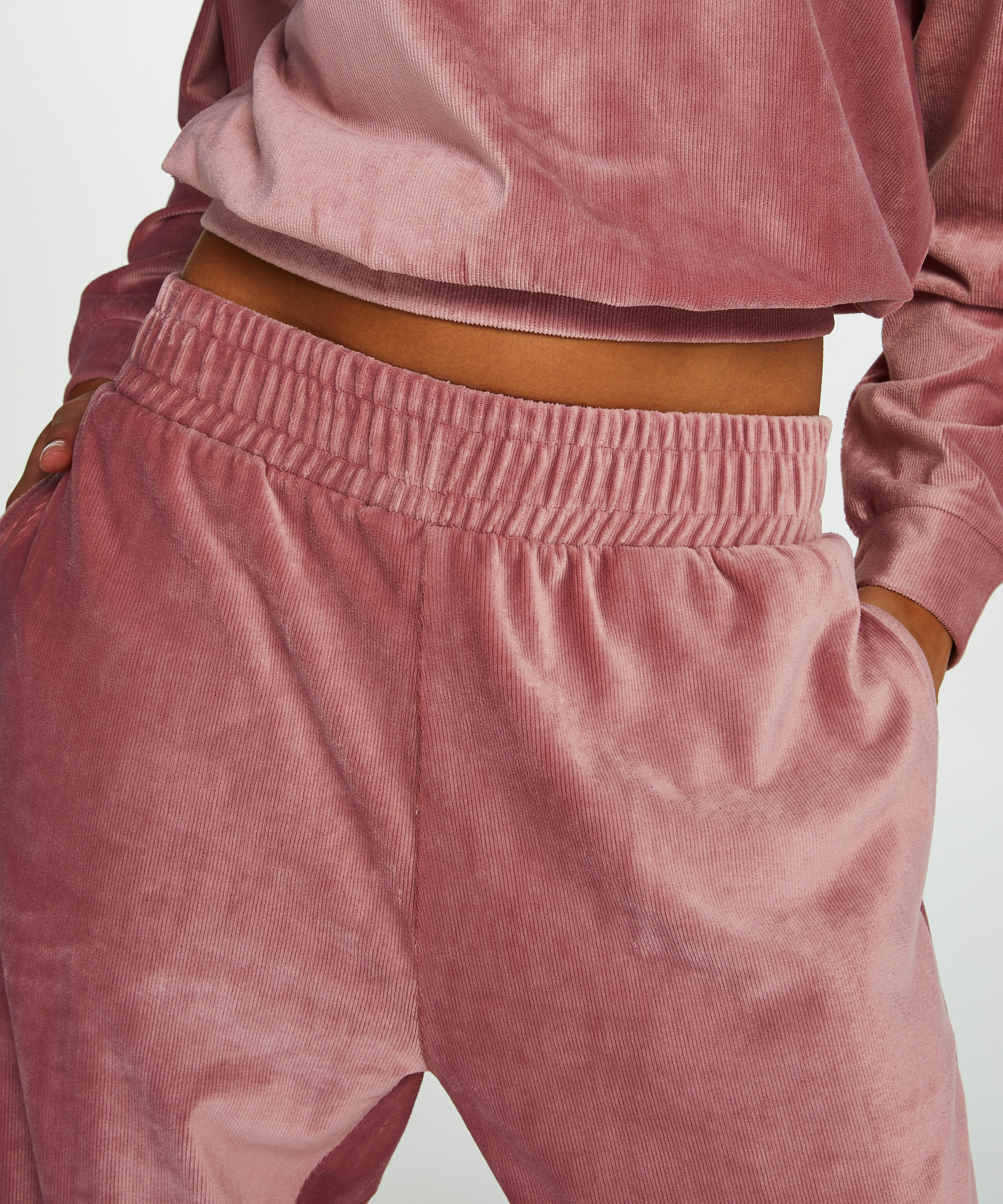 Velour Rib Jogging Pants, Pink, main