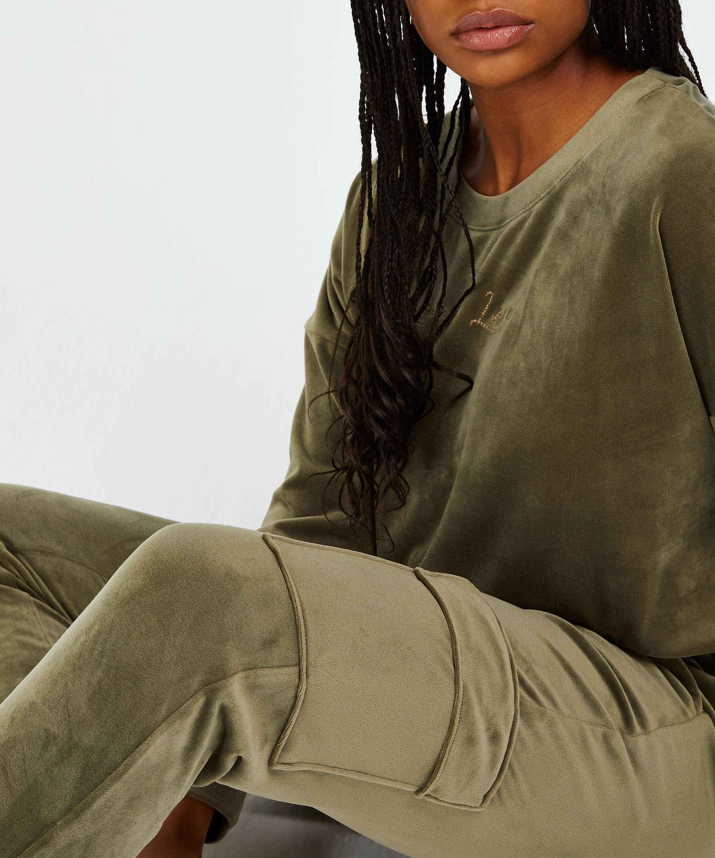 Velvet Jogging Pants Cargo, Green, main