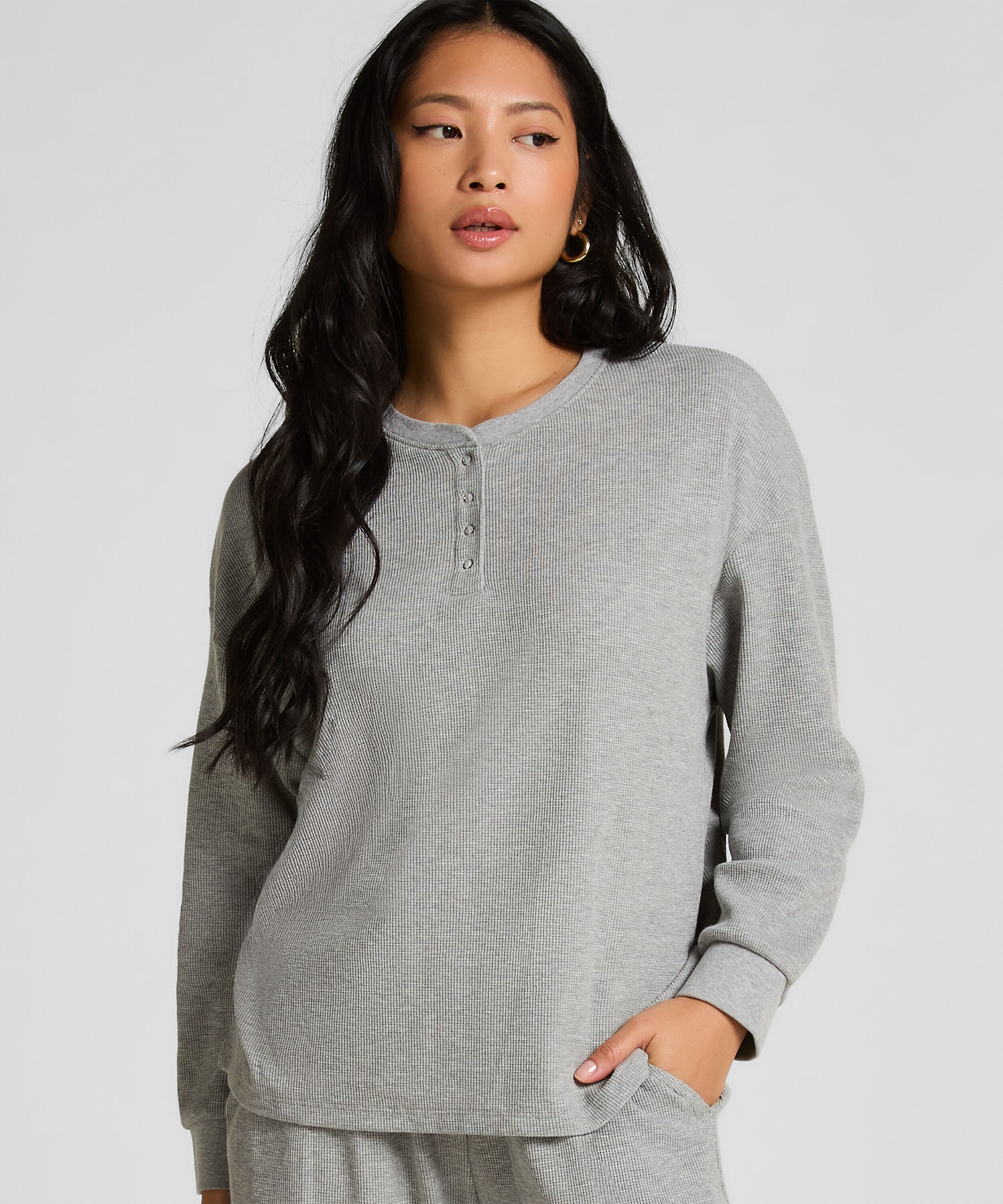 Top Waffle Henley, Grey