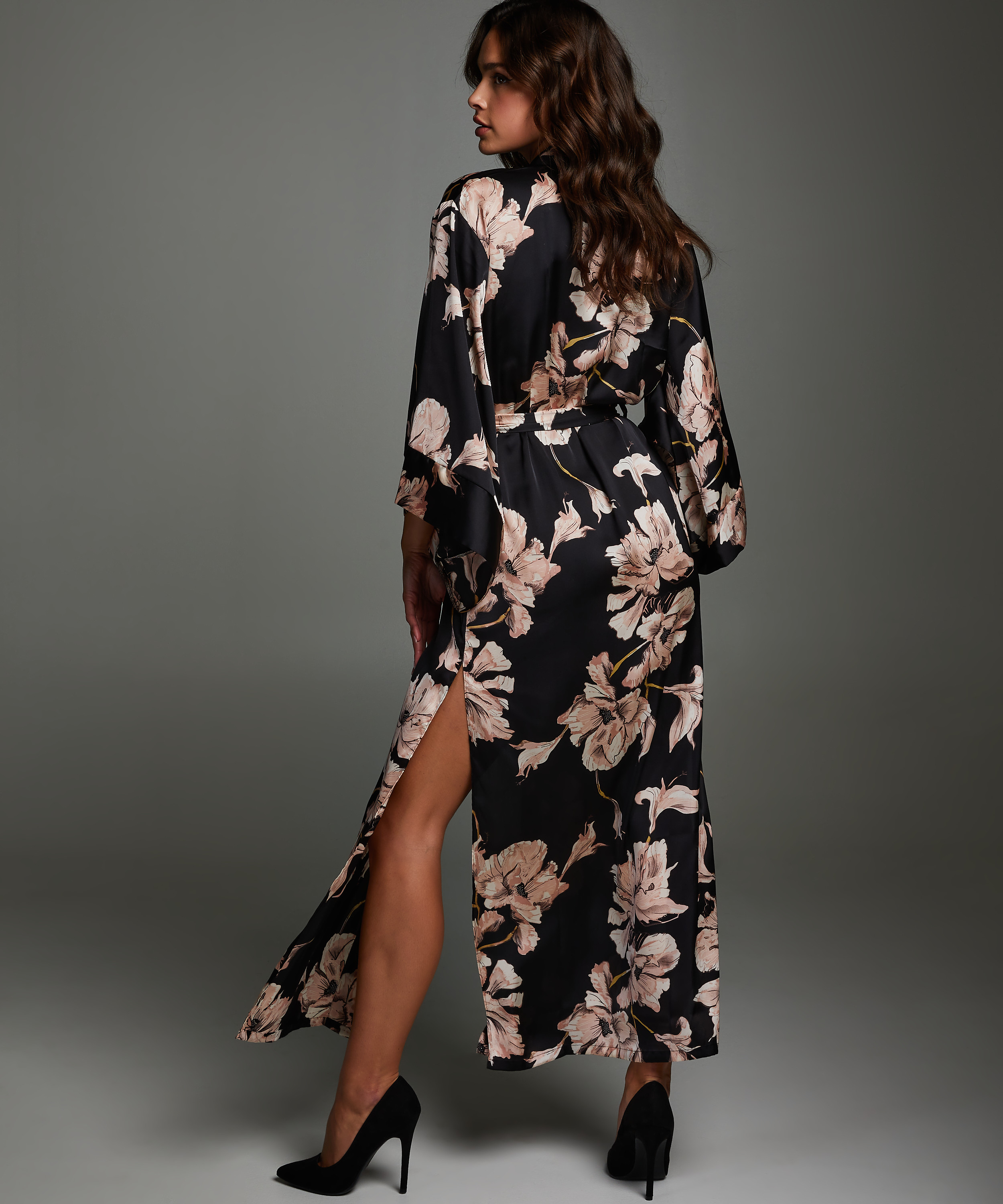Bloom Satin Kimono, Black, main