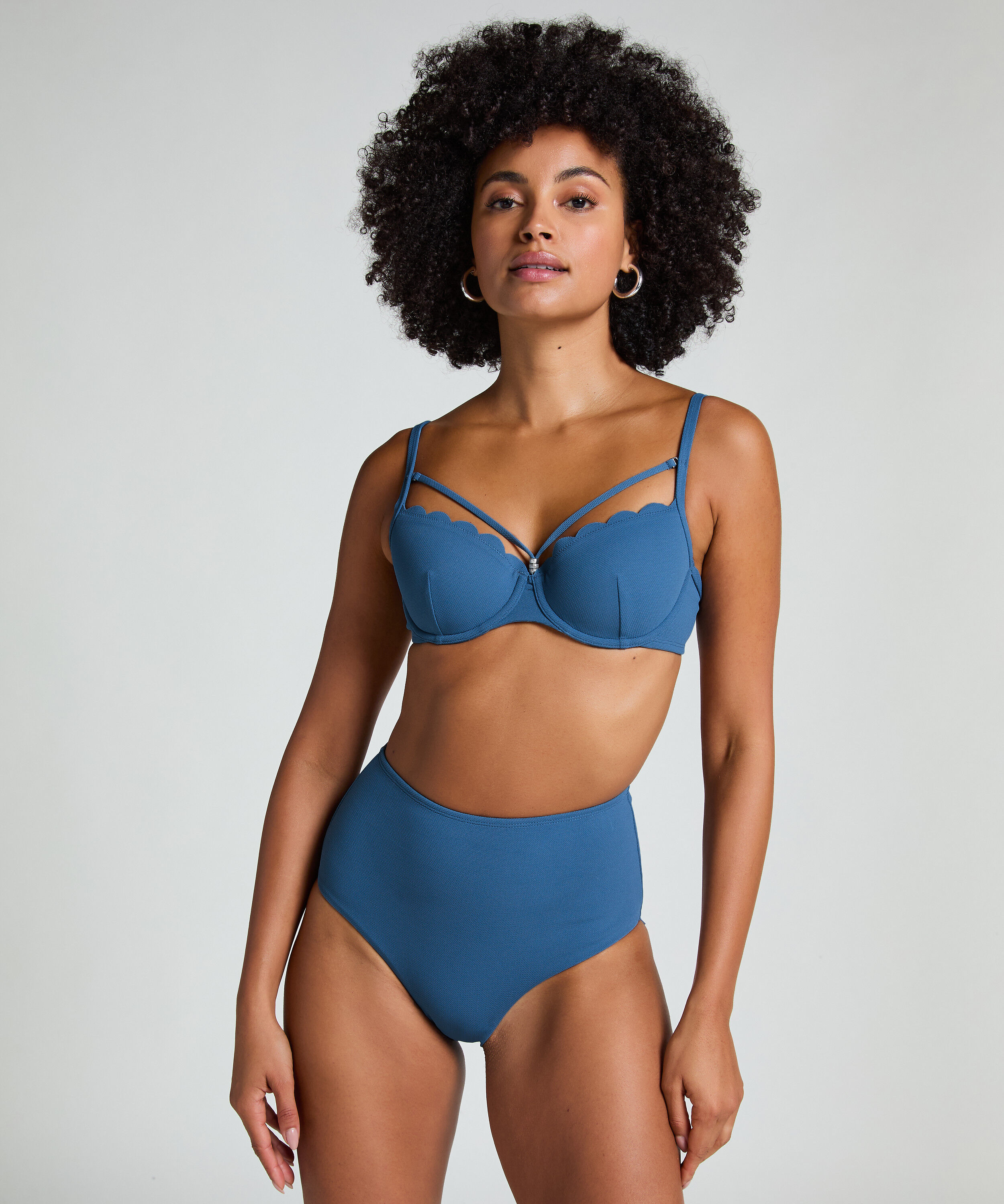 Scallop High Waist Rio Bikini Bottom, Blue