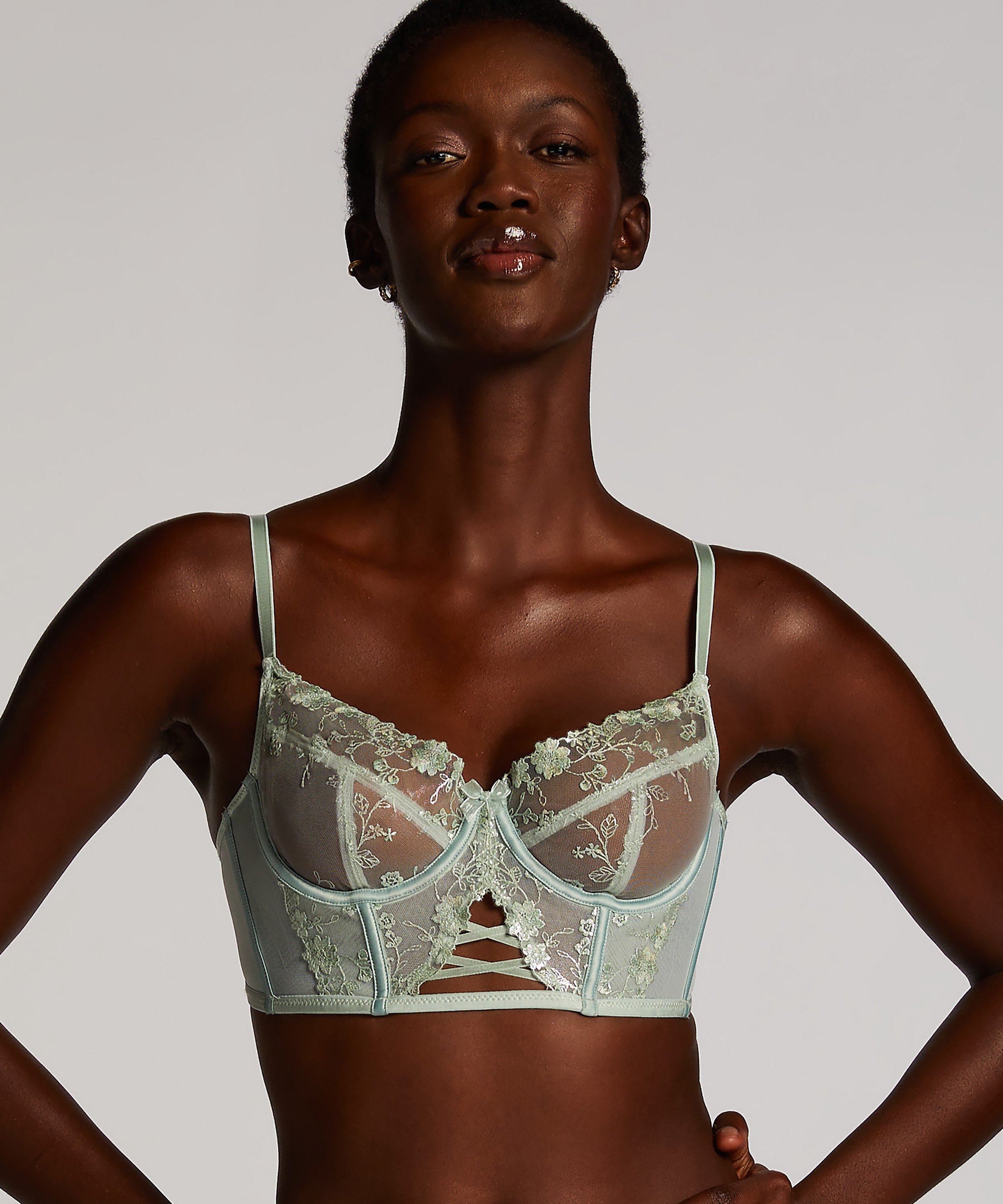 Lillia Non-Padded Underwired Longline Bra, Green, main
