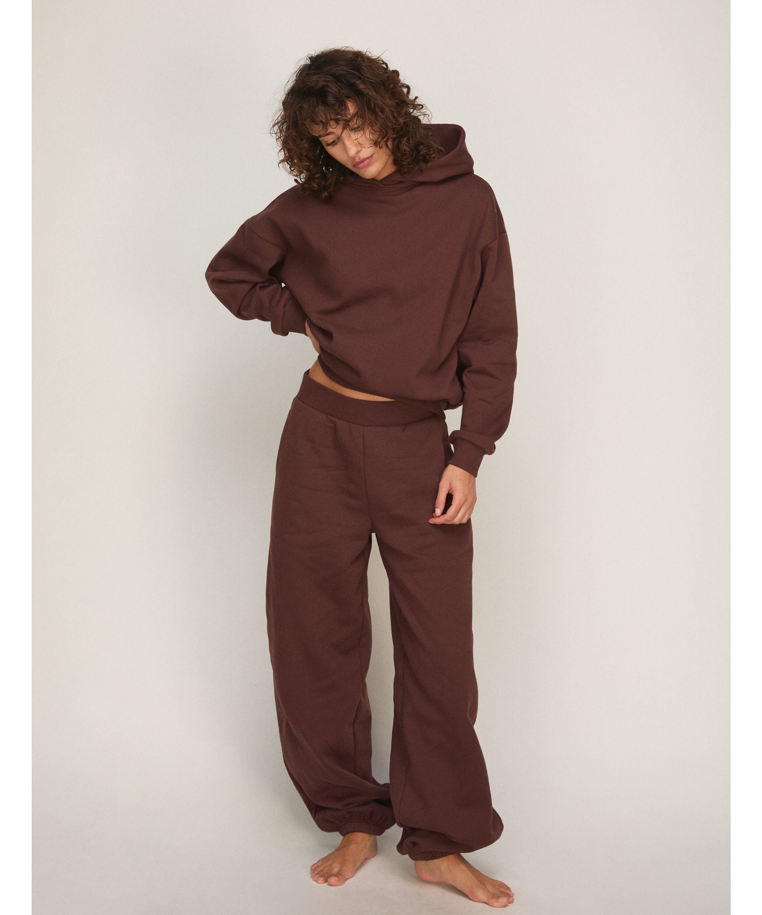 Hoodie brushed sweat, Brown Hoodie brushed sweat, Brown