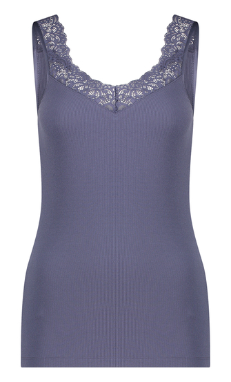 Ribbed Lace Singlet, Blue