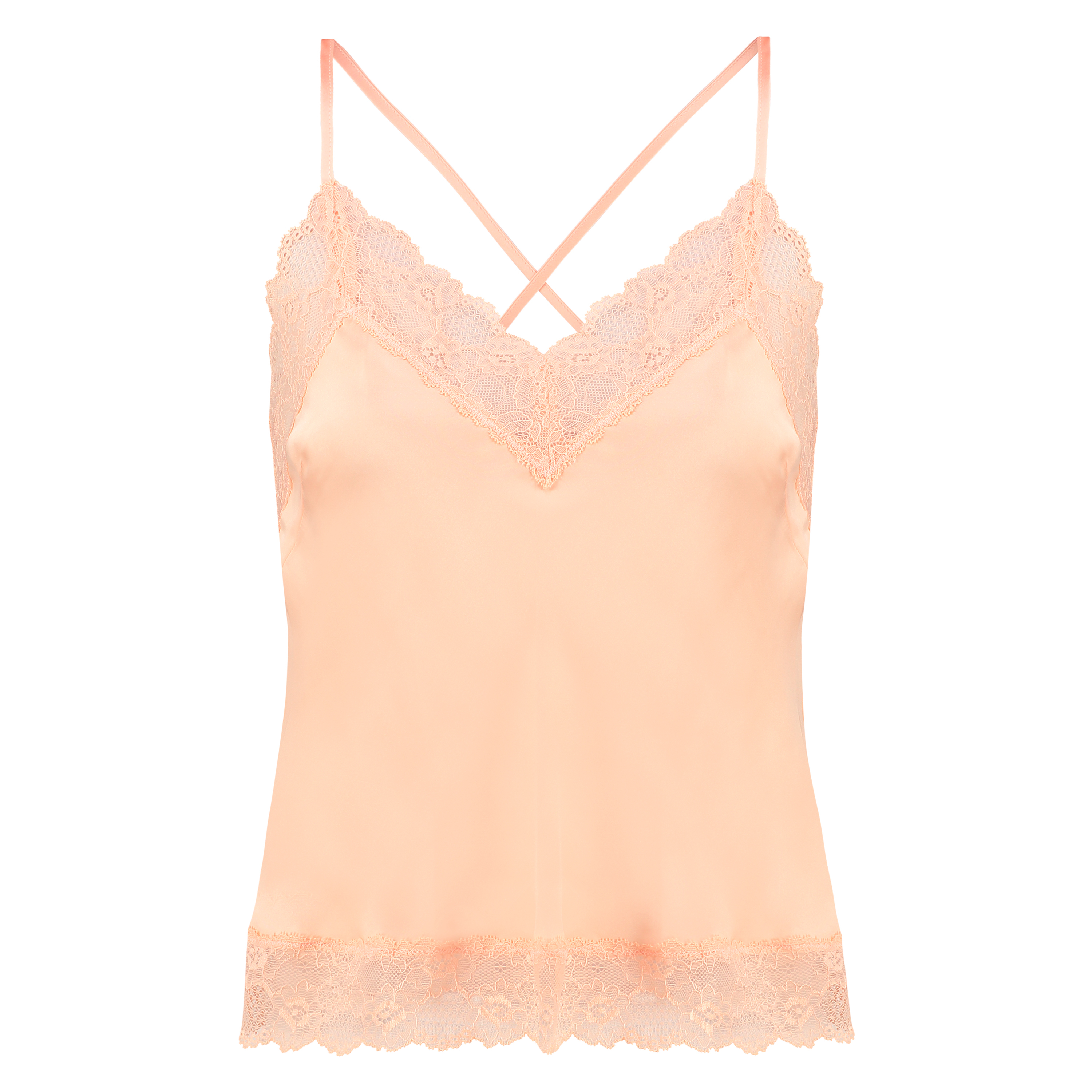 Satin Lace cami top, Orange, main
