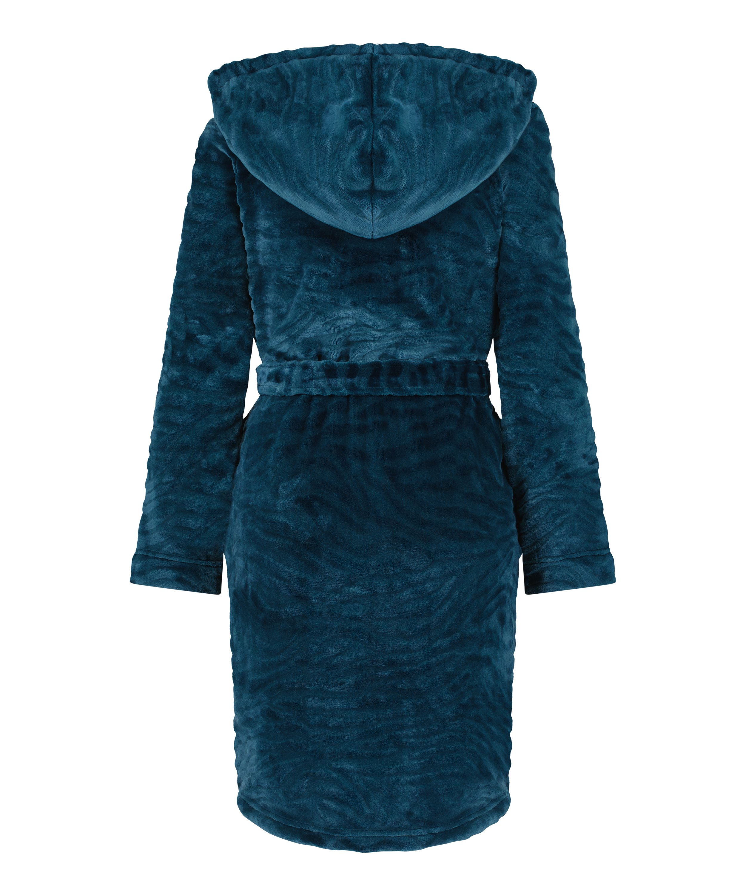 Short Fleece Ribbed Bathrobe, Blue, main