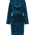 Short Fleece Ribbed Bathrobe, Blue