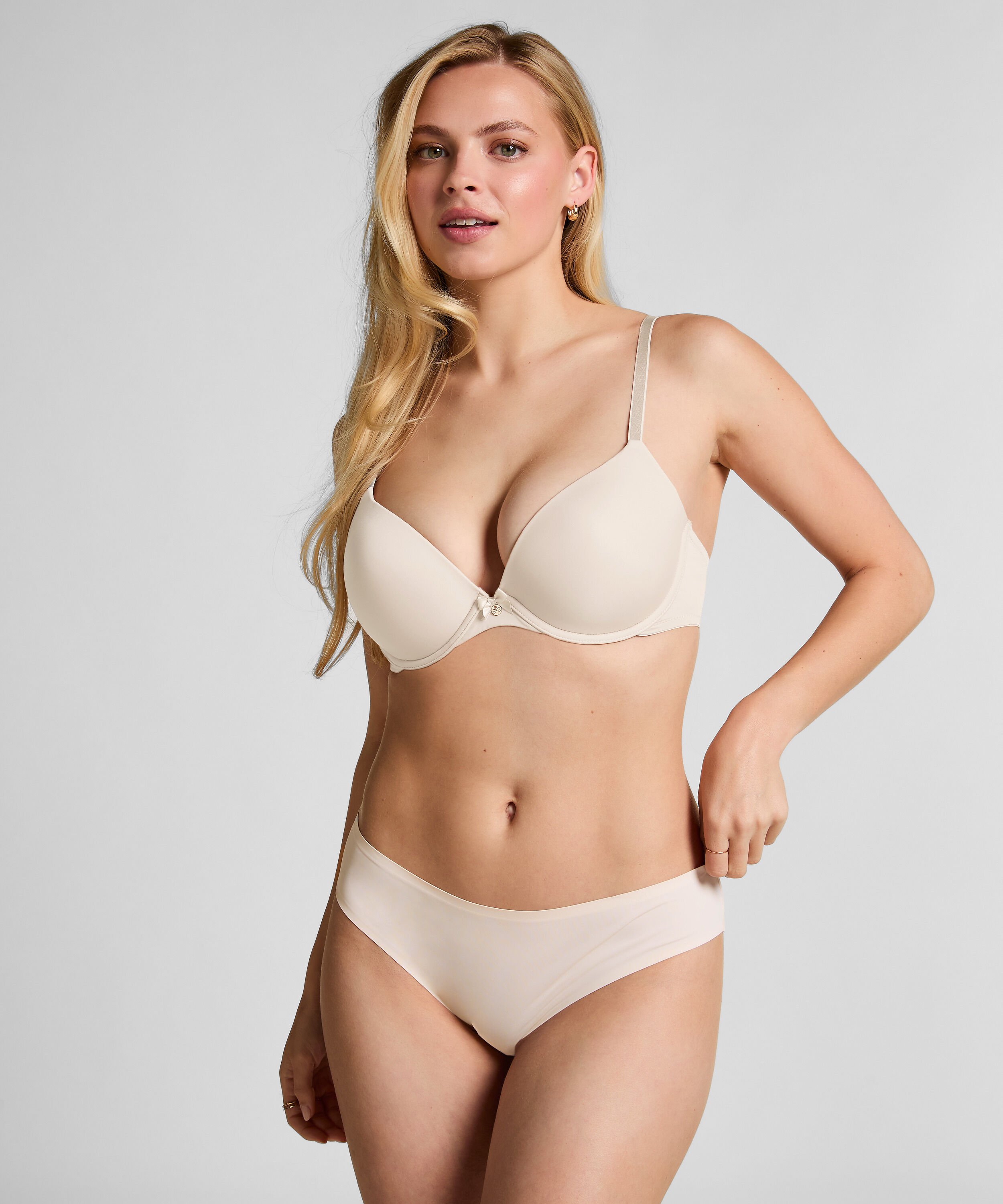 Plunge Padded Underwired Bra, Beige