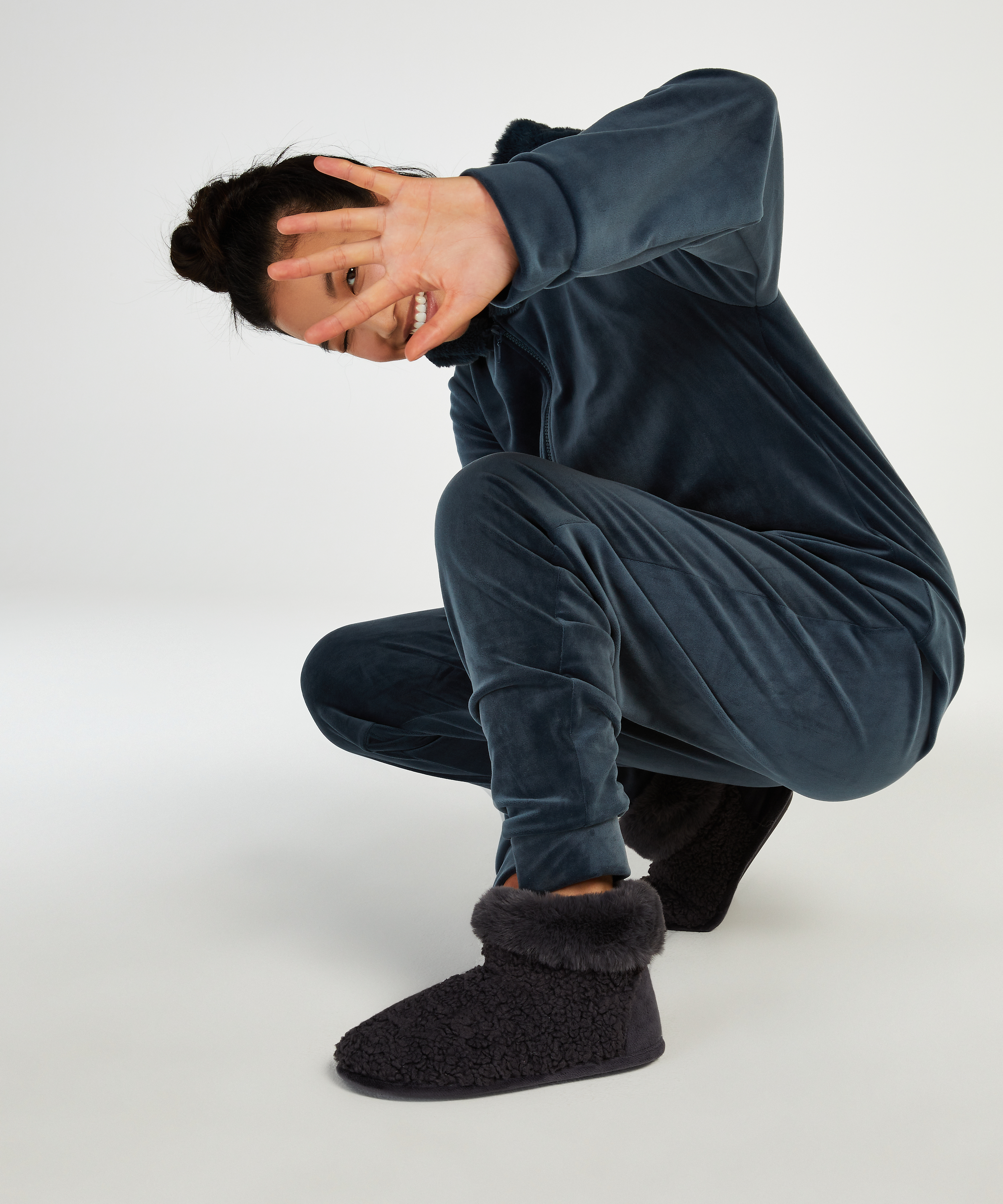 Teddy Slippers Boot, Grey, main