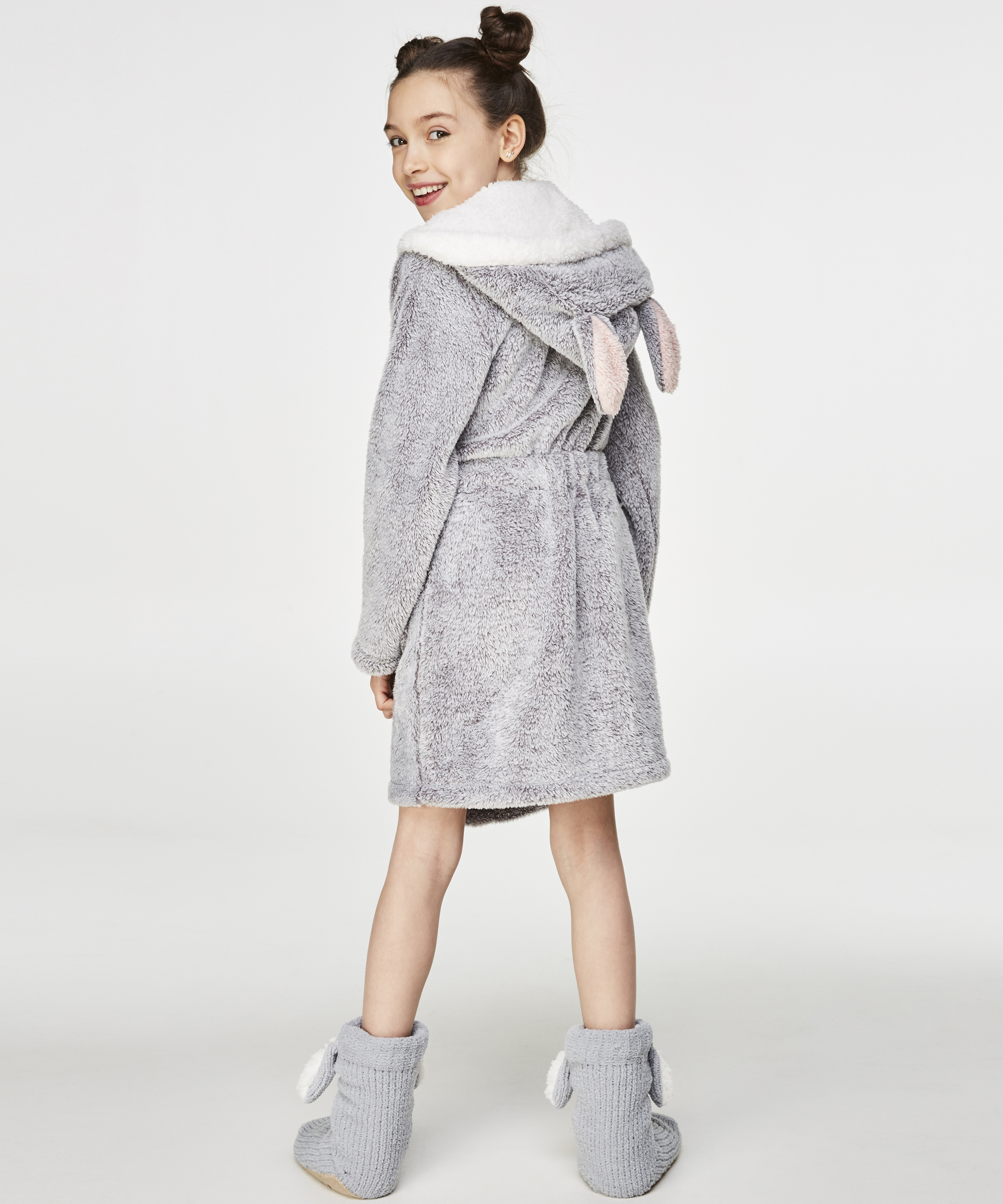 Teens Fleece Bathrobe, Grey, main