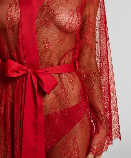 Long Allover Lace Kimono, Red