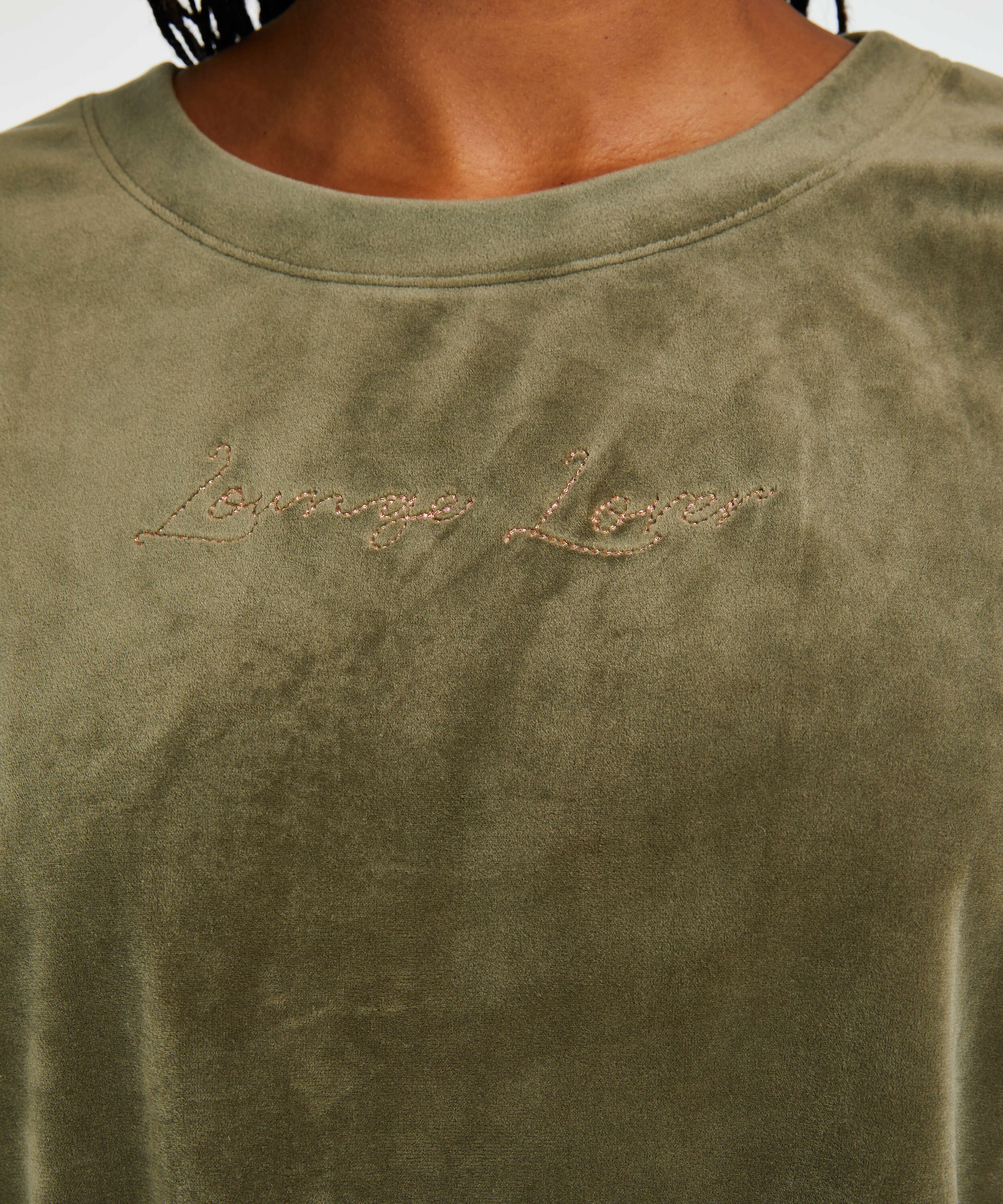 Long-sleeved Velours top, Green, main