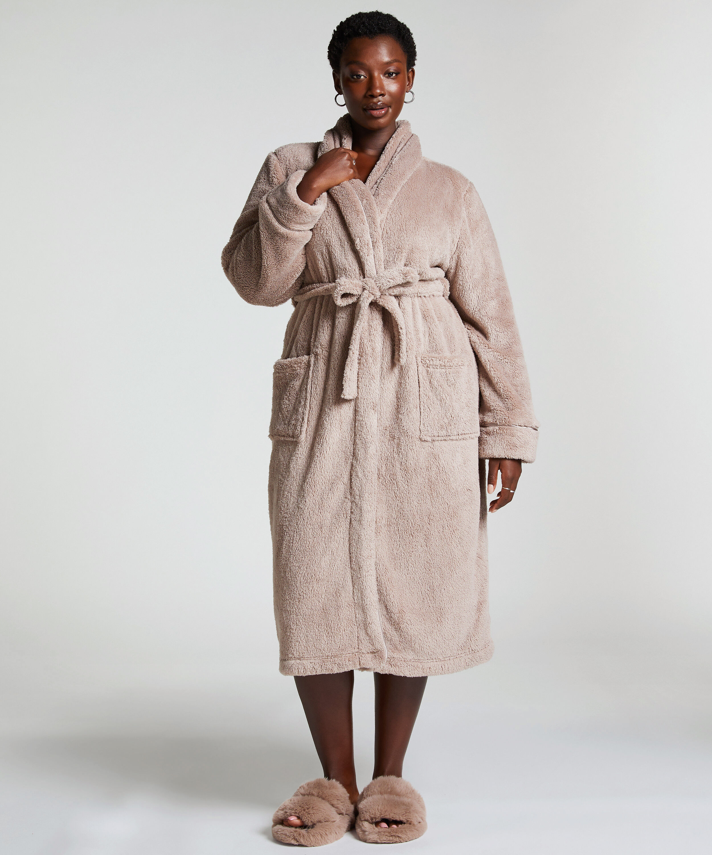 Fleece Bathrobe, Beige