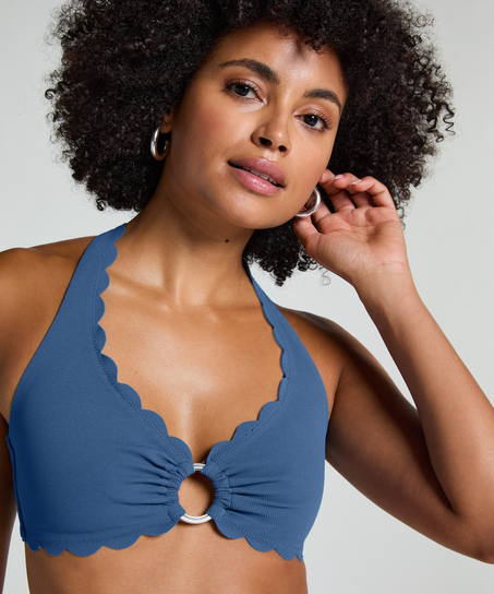 Scallop Halter Bikini Top, Blue