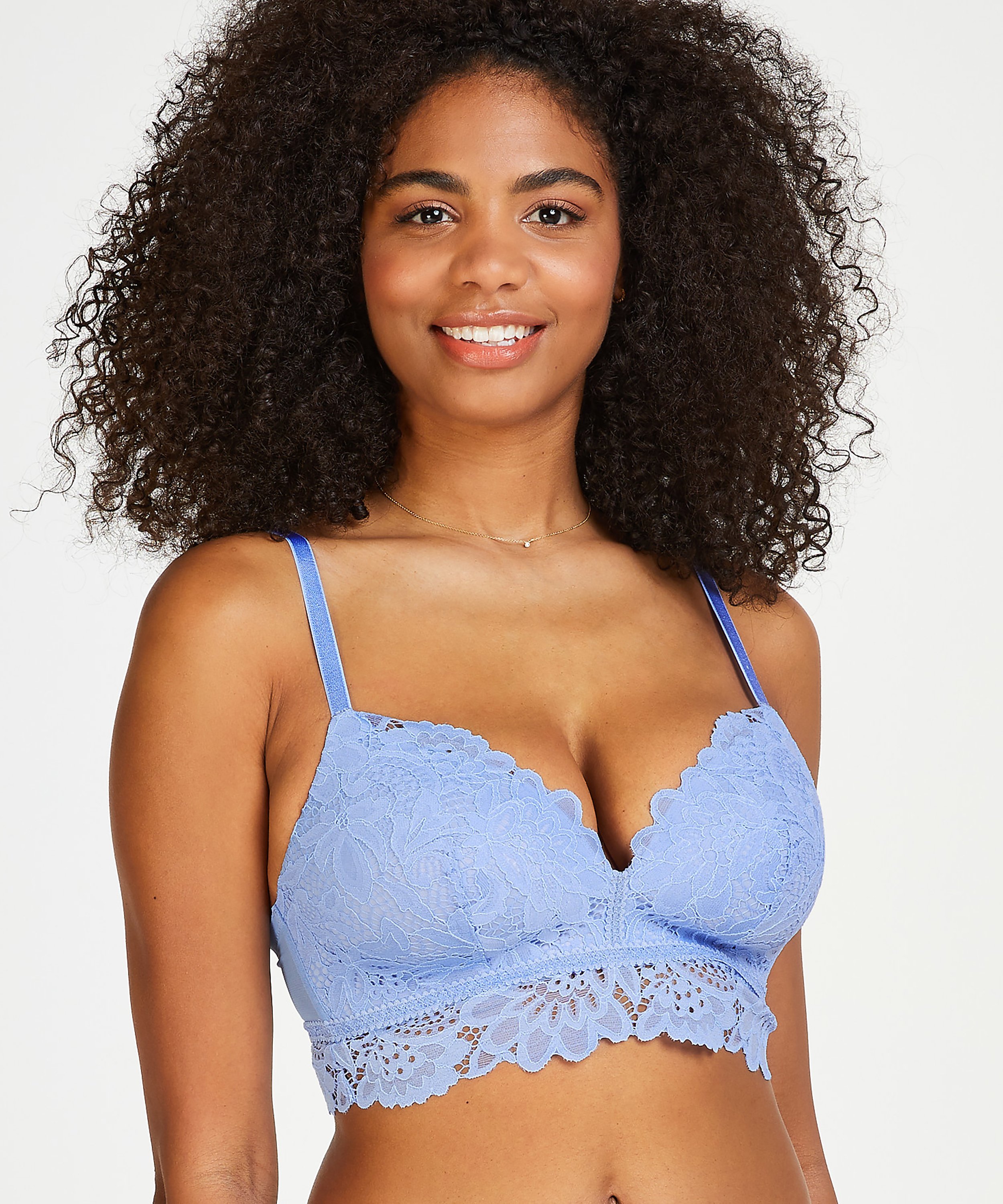 Shiloh Padded Non-wired Longline Bra, Blue, main