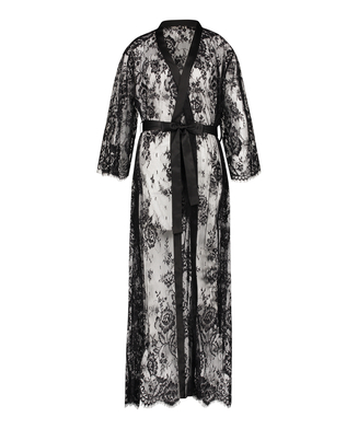 Long Allover Lace Kimono , Black