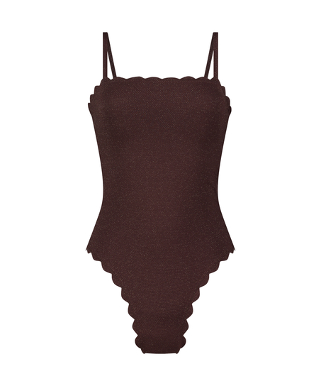 Bandeau Scallop Swimsuit, Brown