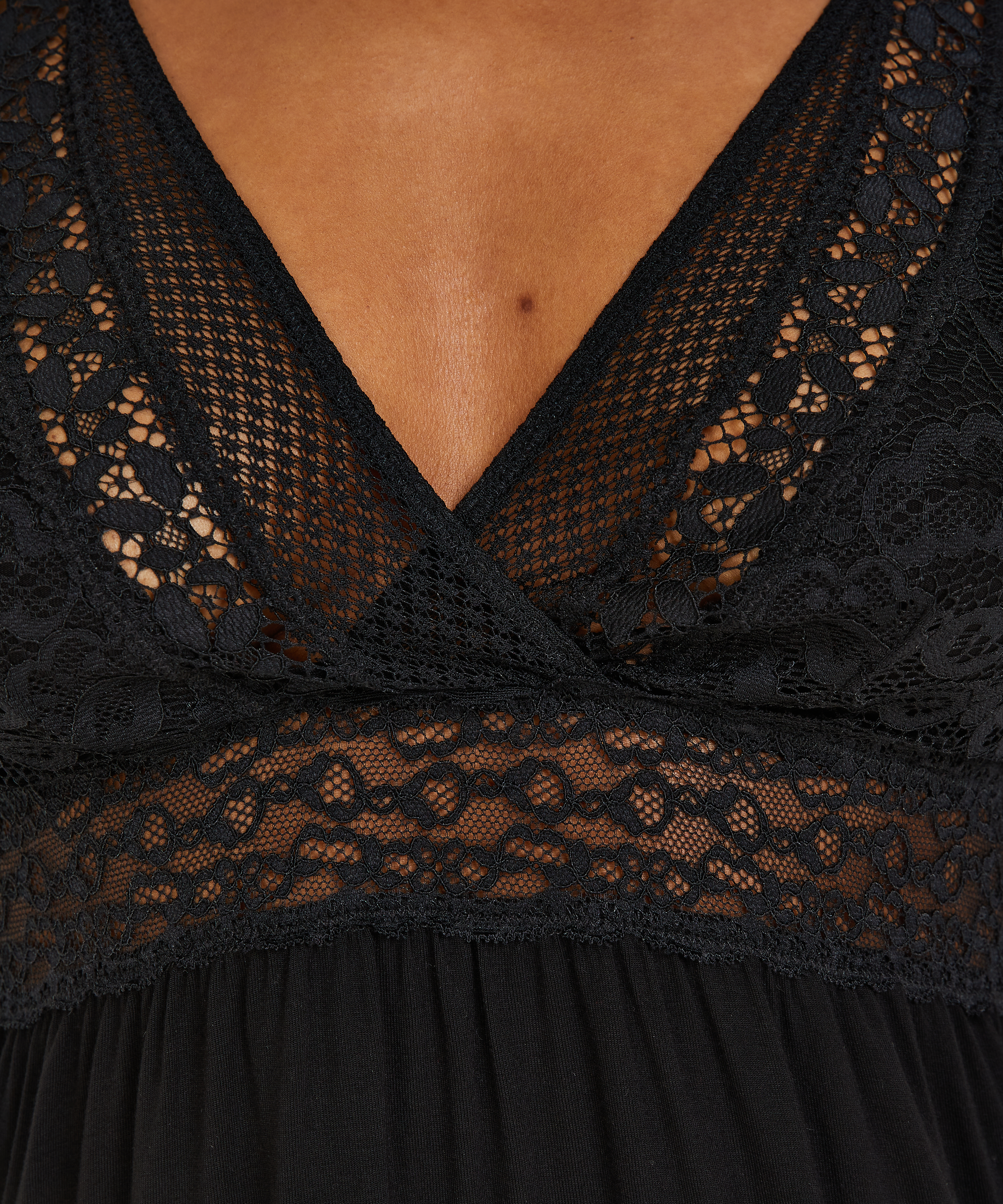 Grafic jersey lace slip dress, Black, main