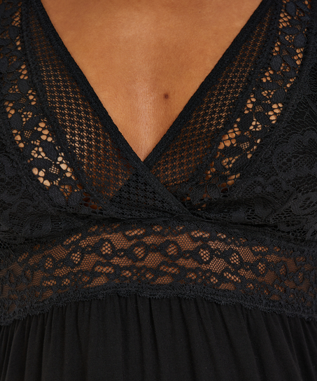 Grafic jersey lace slip dress, Black