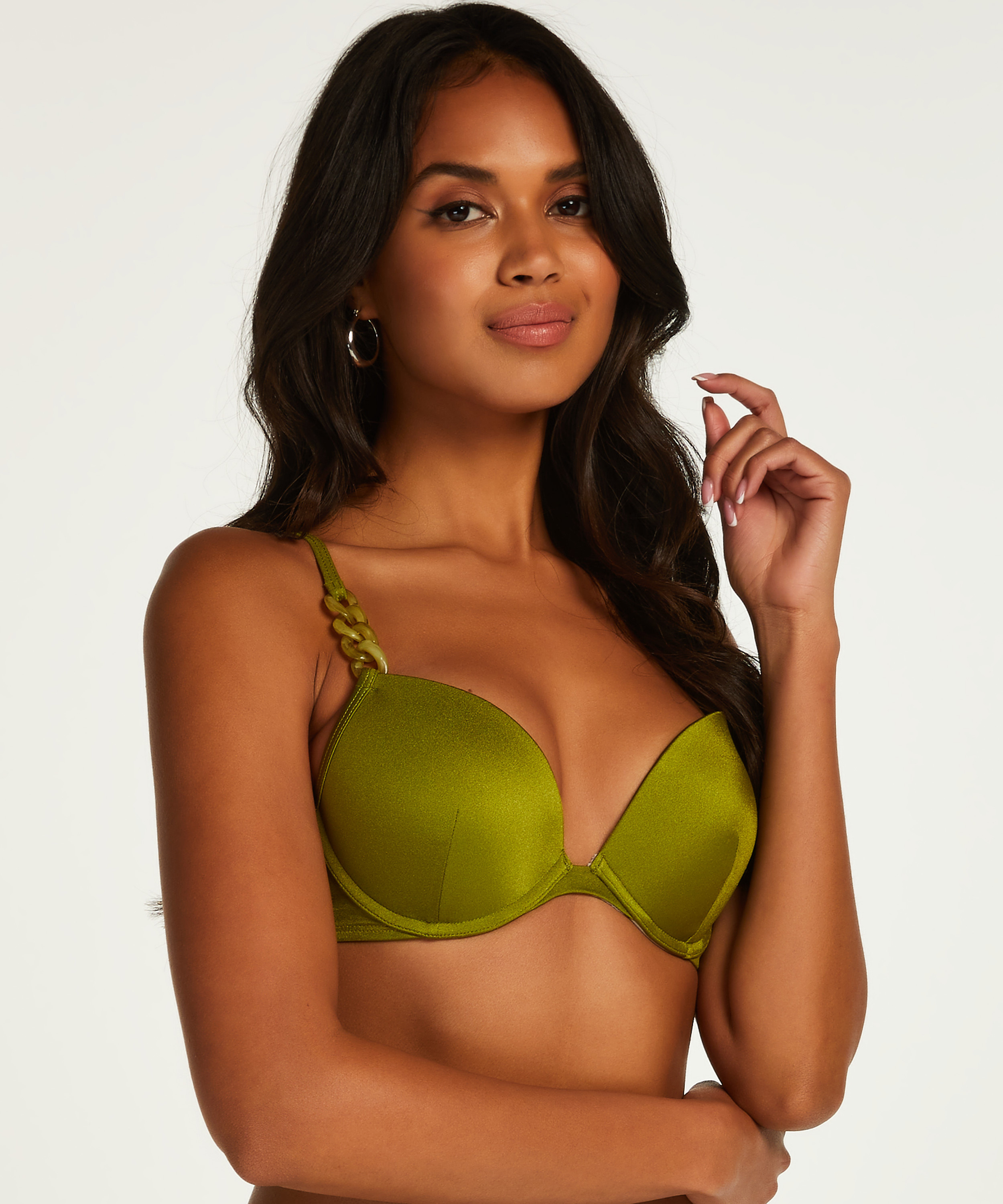 Palm Padded Underwired Bikini Top, Green, main