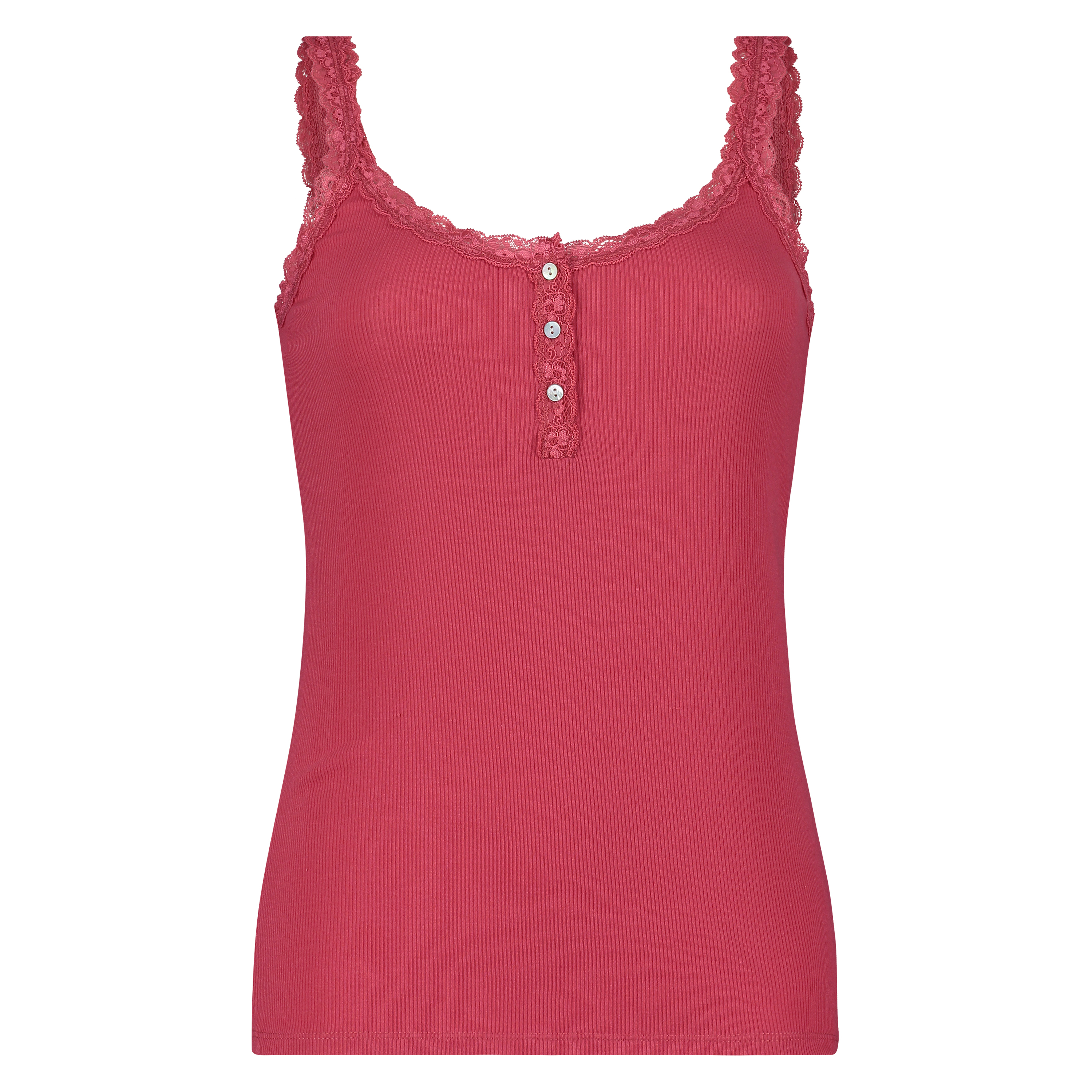 Singlet top cami rib lace, Red, main
