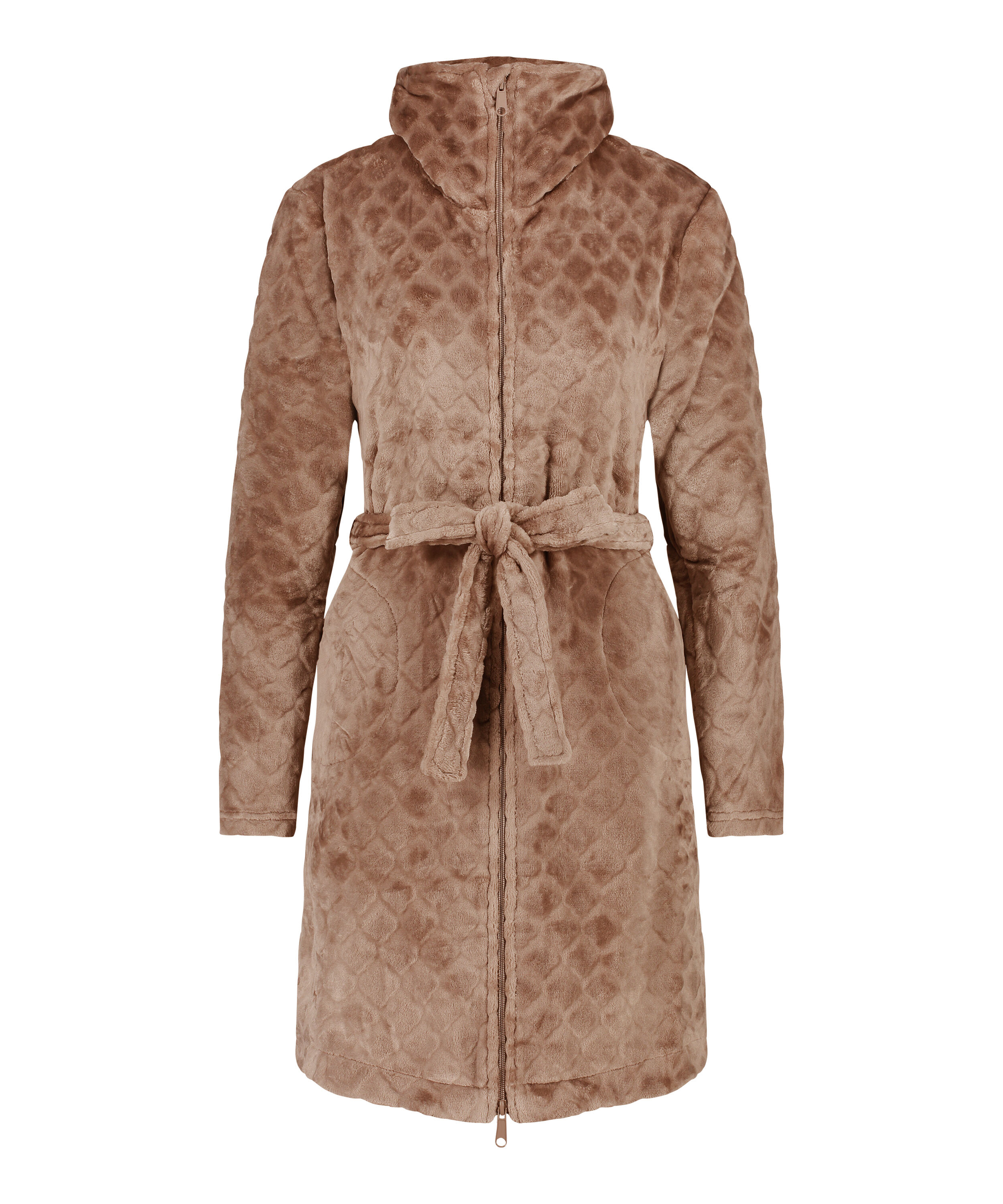 Zip Fleece Bathrobe, Brown